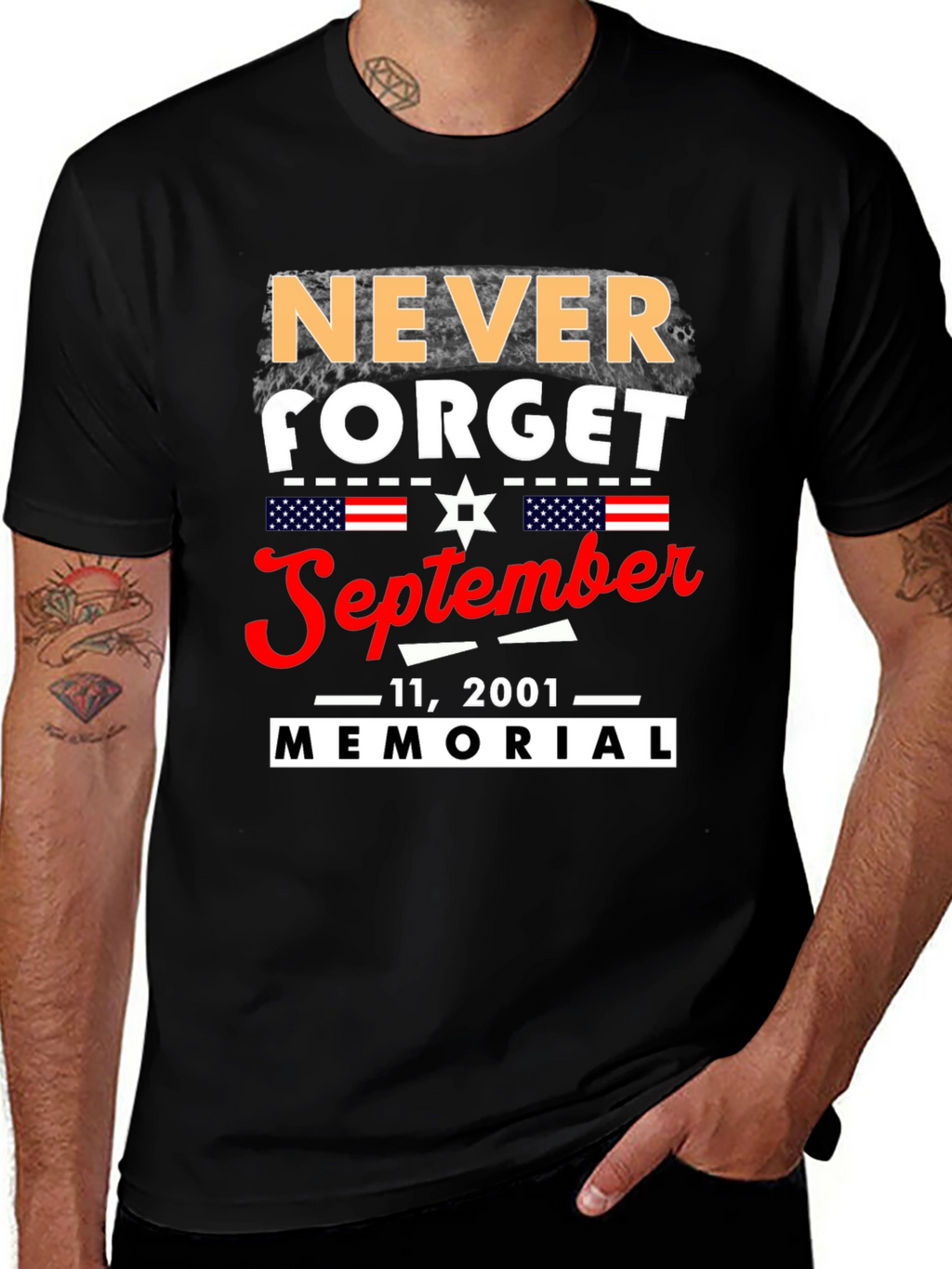 Never Forget 9/11 Memorial Graphic T-Shirt
