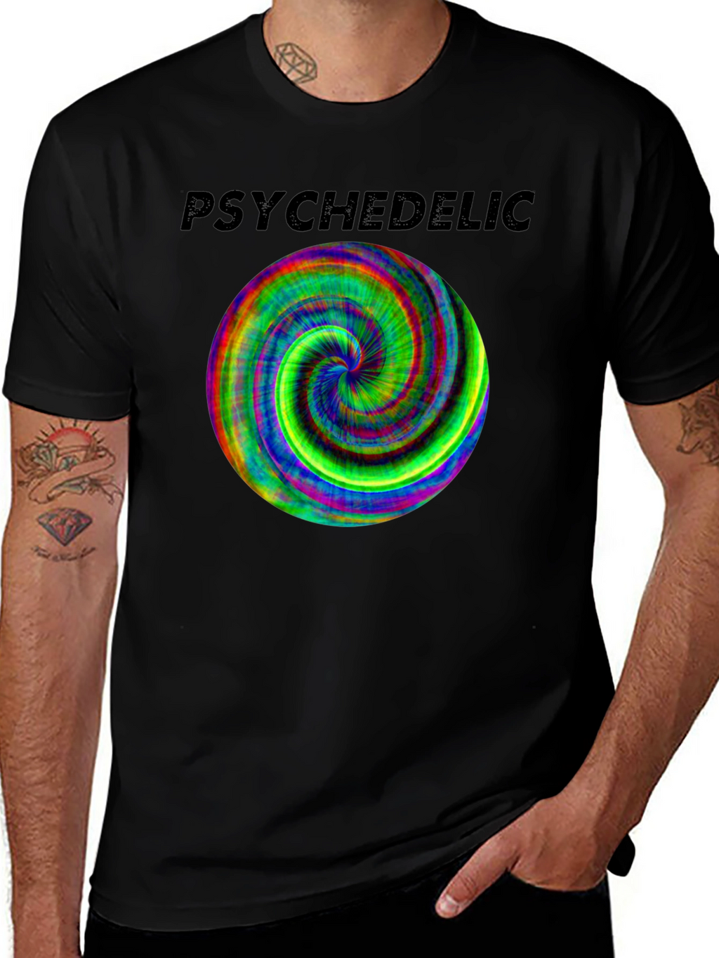 Psychedelic Swirl Graphic Tee - Black Cotton Casual Shirt