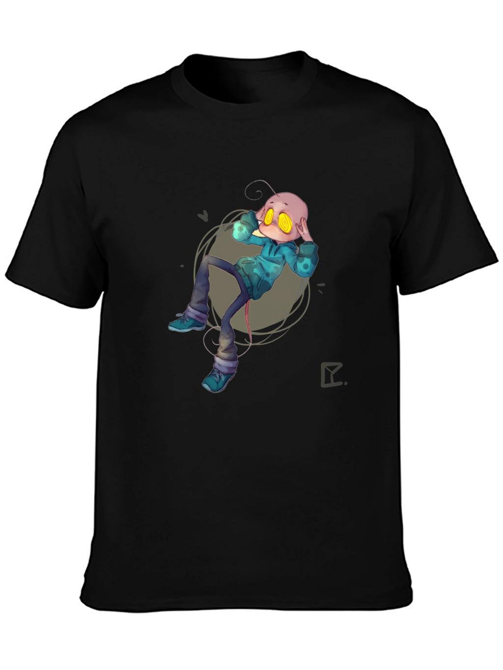 Alien Cartoon Graphic Print Black T-Shirt