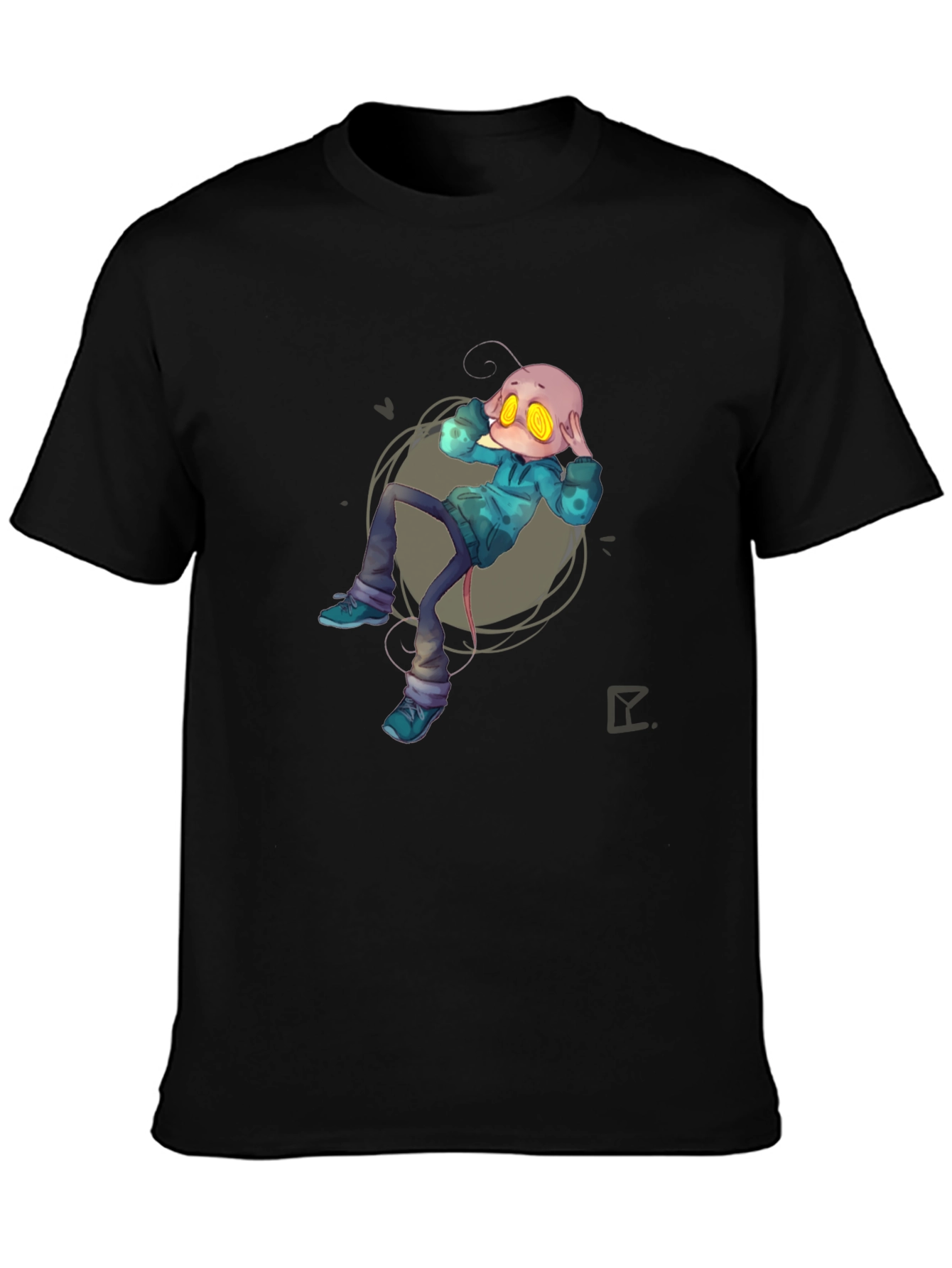 Alien Cartoon Graphic Print Black T-Shirt