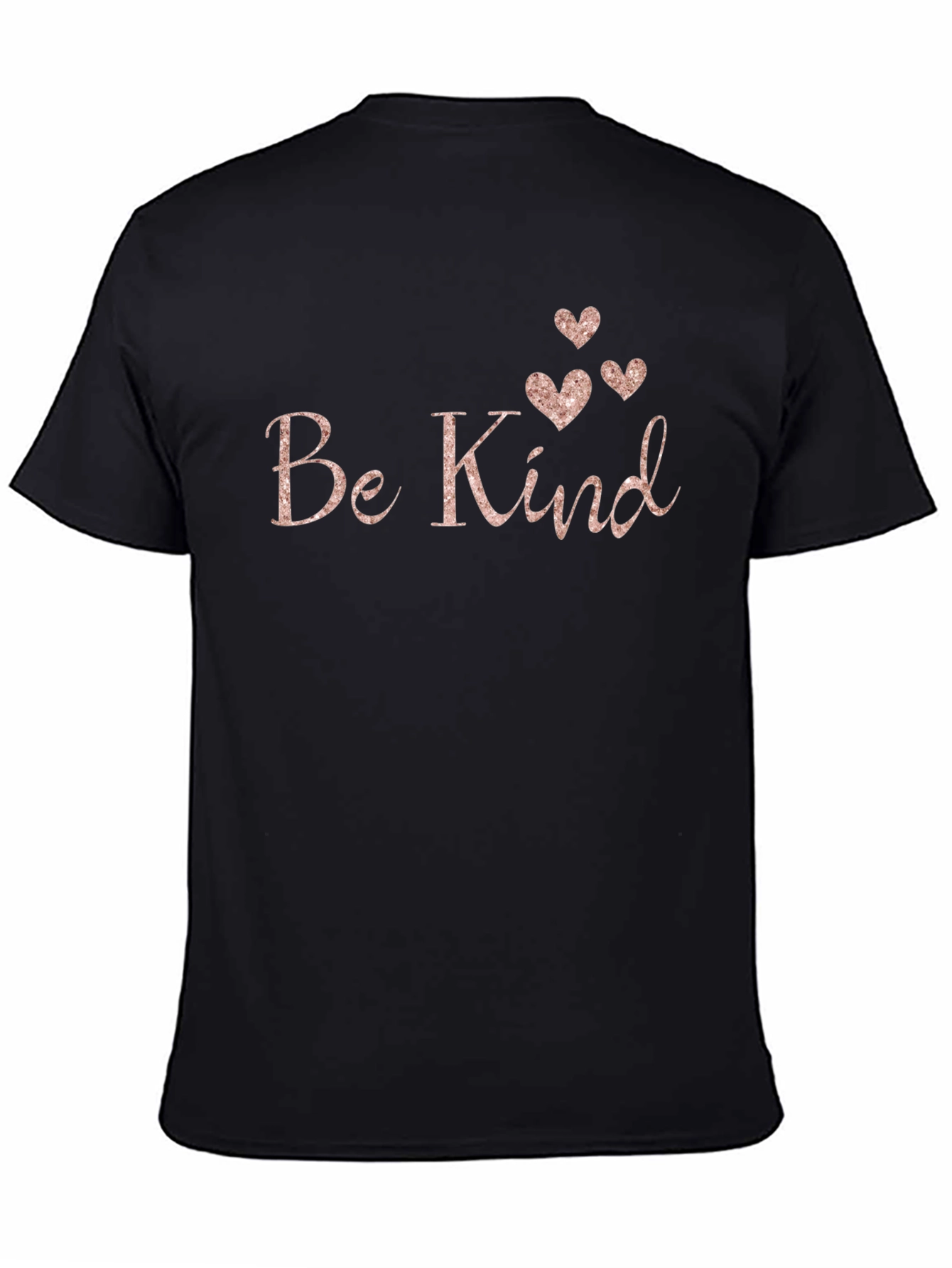 Be Kind Black T-Shirt with Rose Gold Hearts