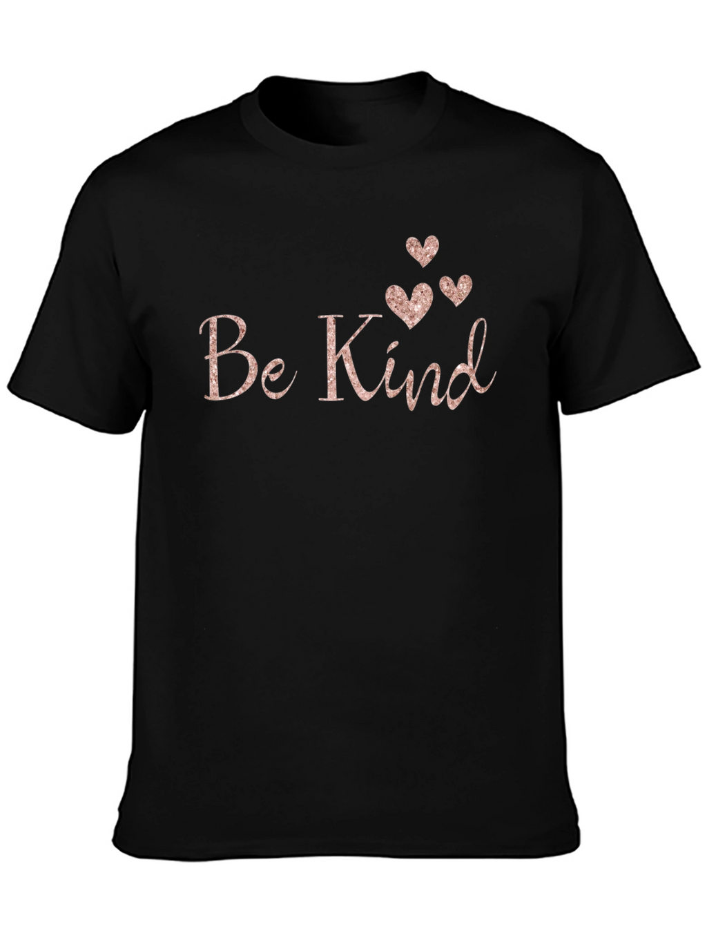 Be Kind Black T-Shirt with Rose Gold Hearts
