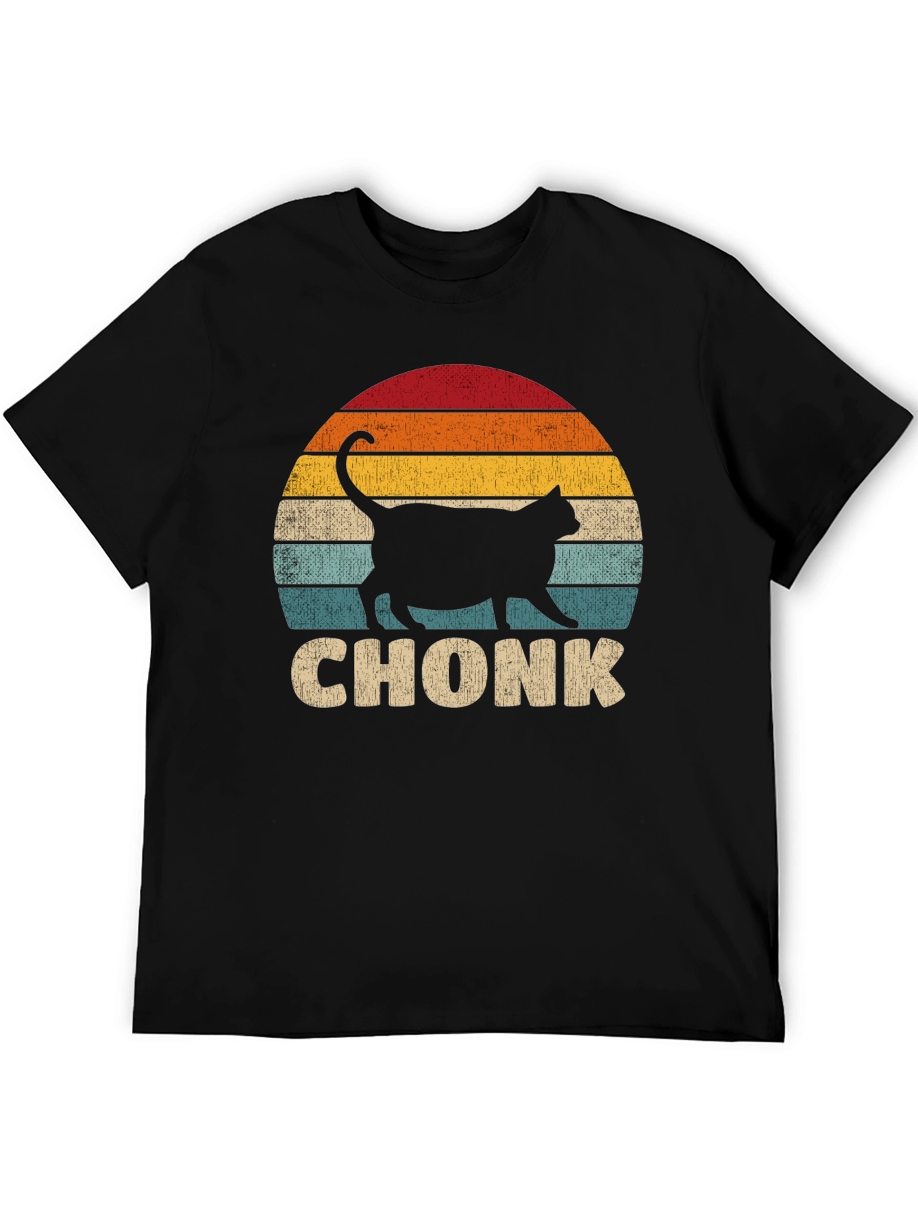 Chonk Cat Retro Sunset T-Shirt - Funny Pet Lover Tee