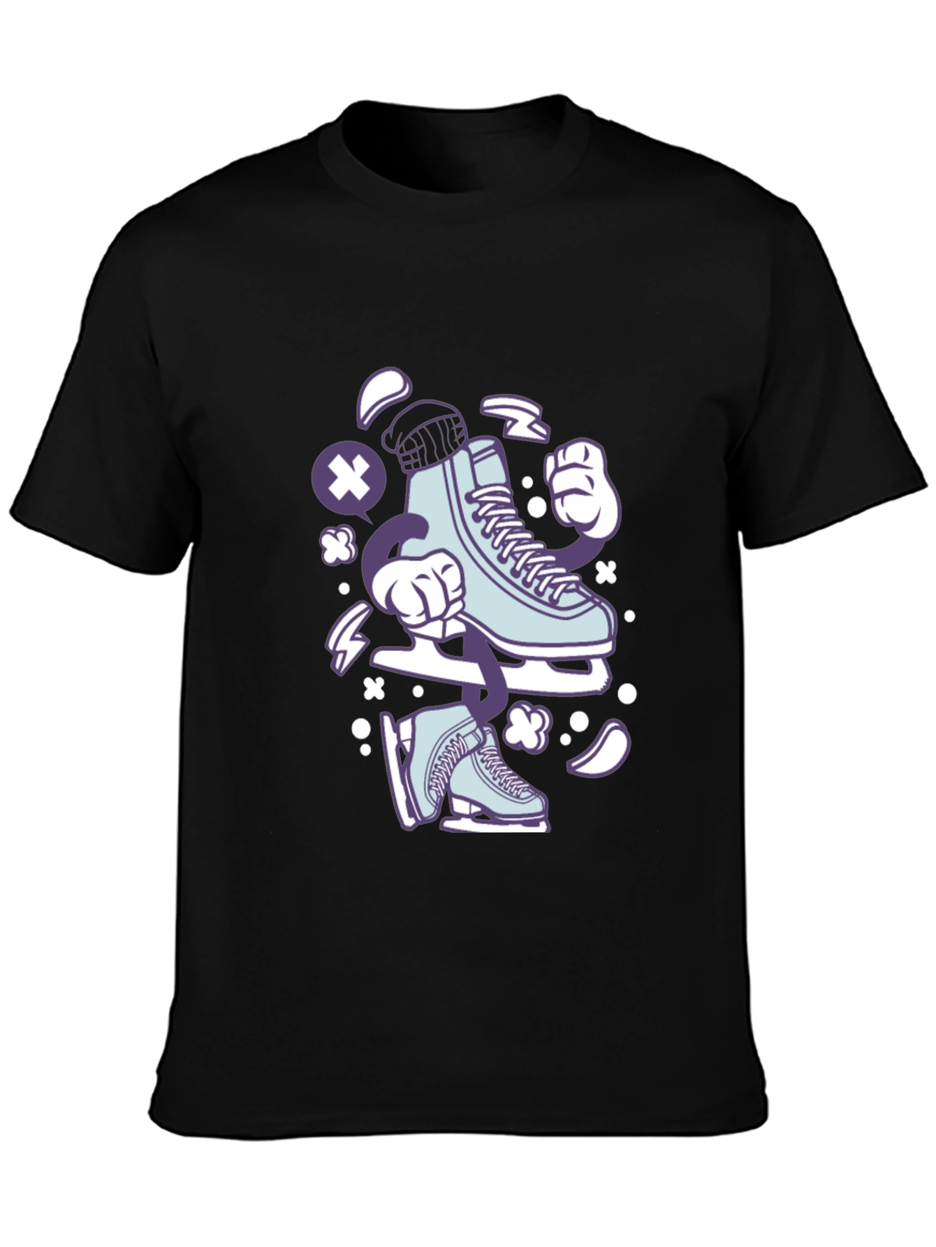 Ice Skate Cartoon Black T-Shirt