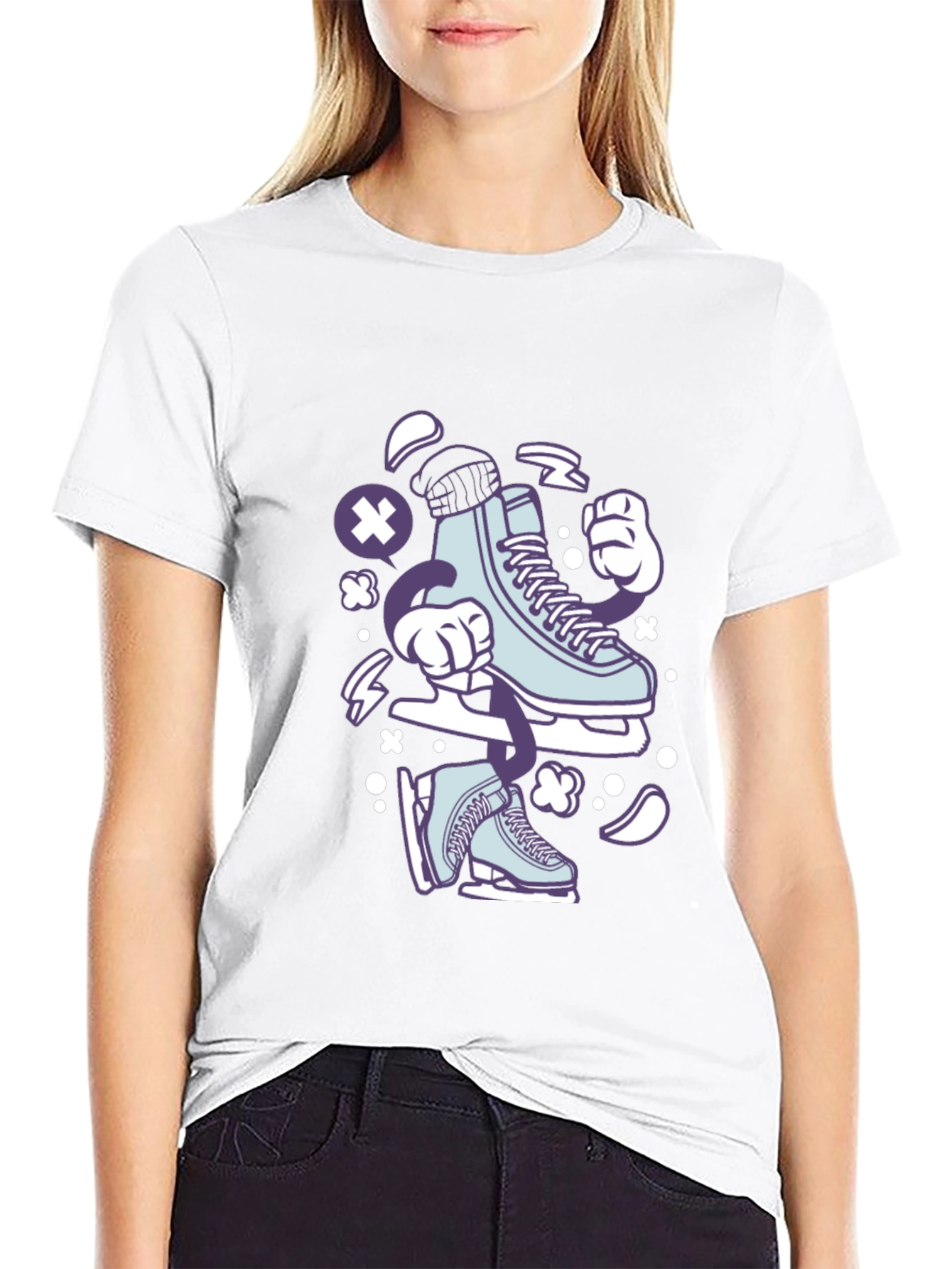 Ice Skate Cartoon Black T-Shirt
