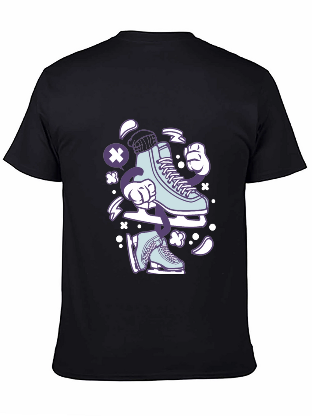 Ice Skate Cartoon Black T-Shirt