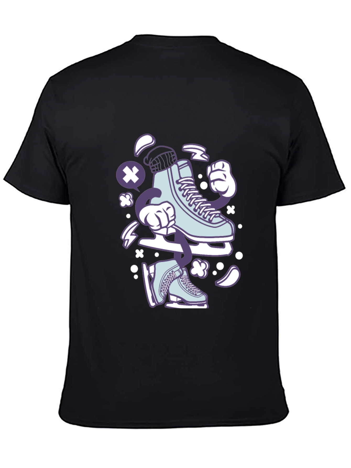 Ice Skate Cartoon Black T-Shirt