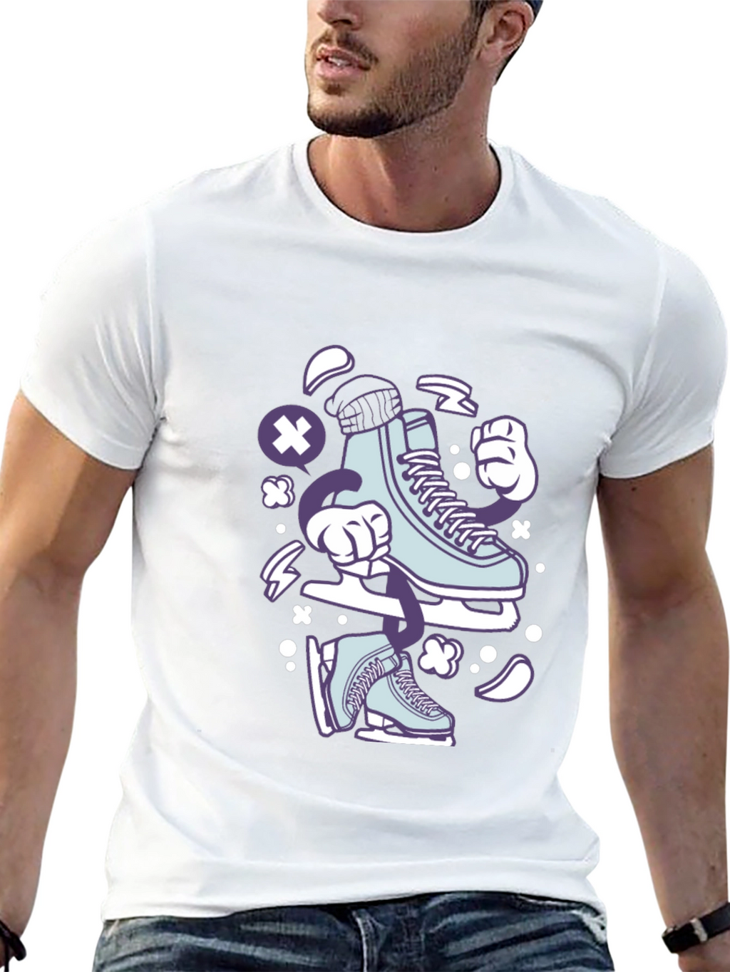 Ice Skate Cartoon Black T-Shirt
