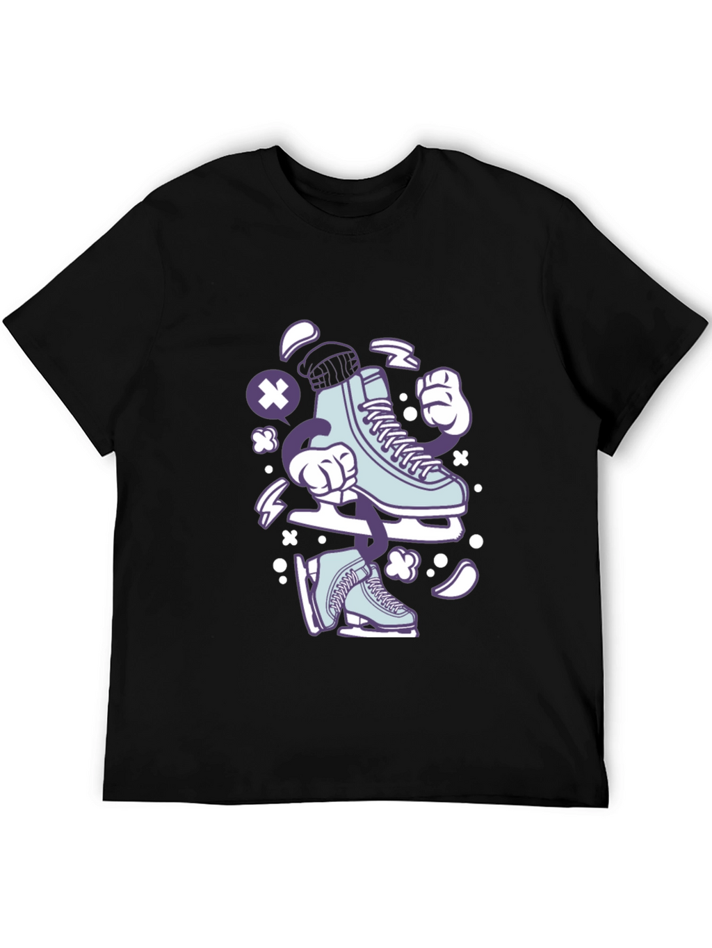 Ice Skate Cartoon Black T-Shirt