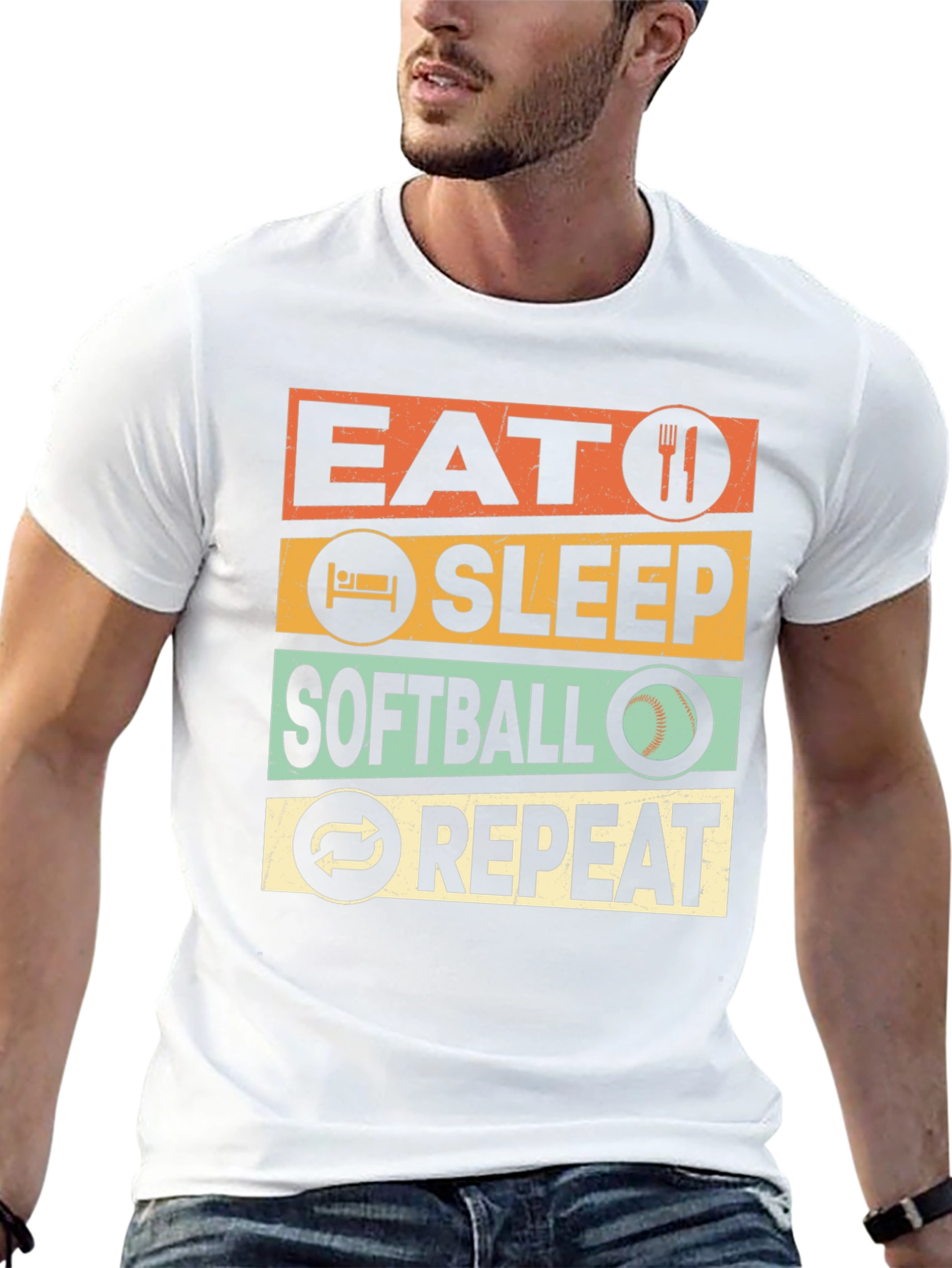 Eat Sleep Softball Repeat Graphic T-Shirt