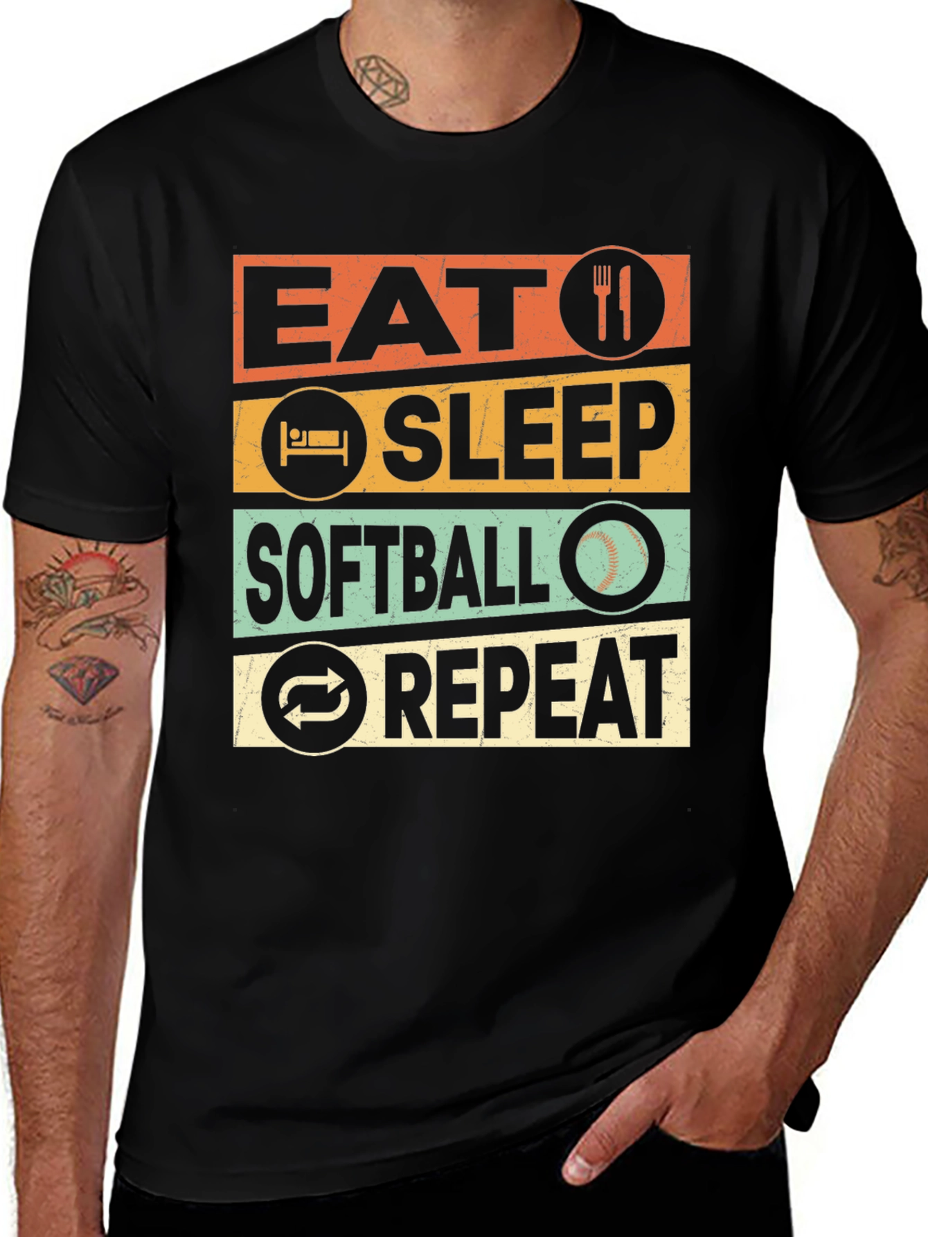 Eat Sleep Softball Repeat Graphic T-Shirt