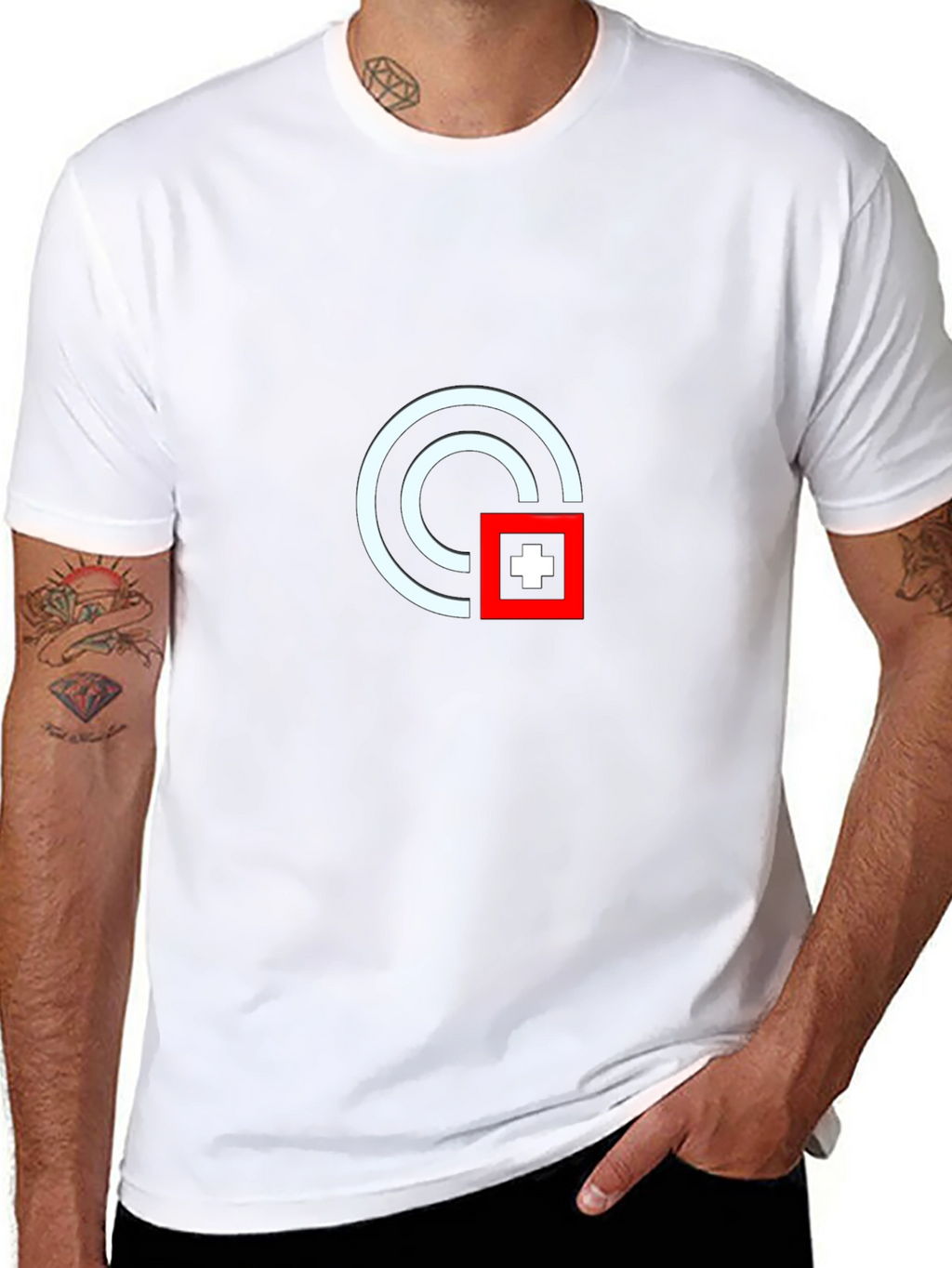 Modern Graphic Tee - White Circle Red Square