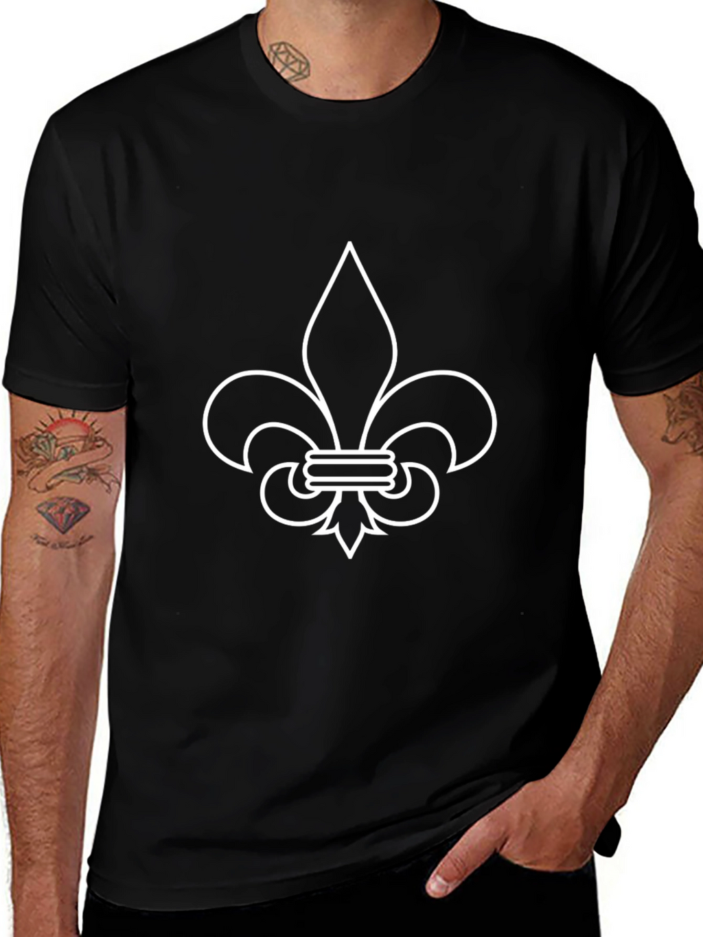 Fleur-de-Lis Graphic Tee - Black Cotton Casual Shirt