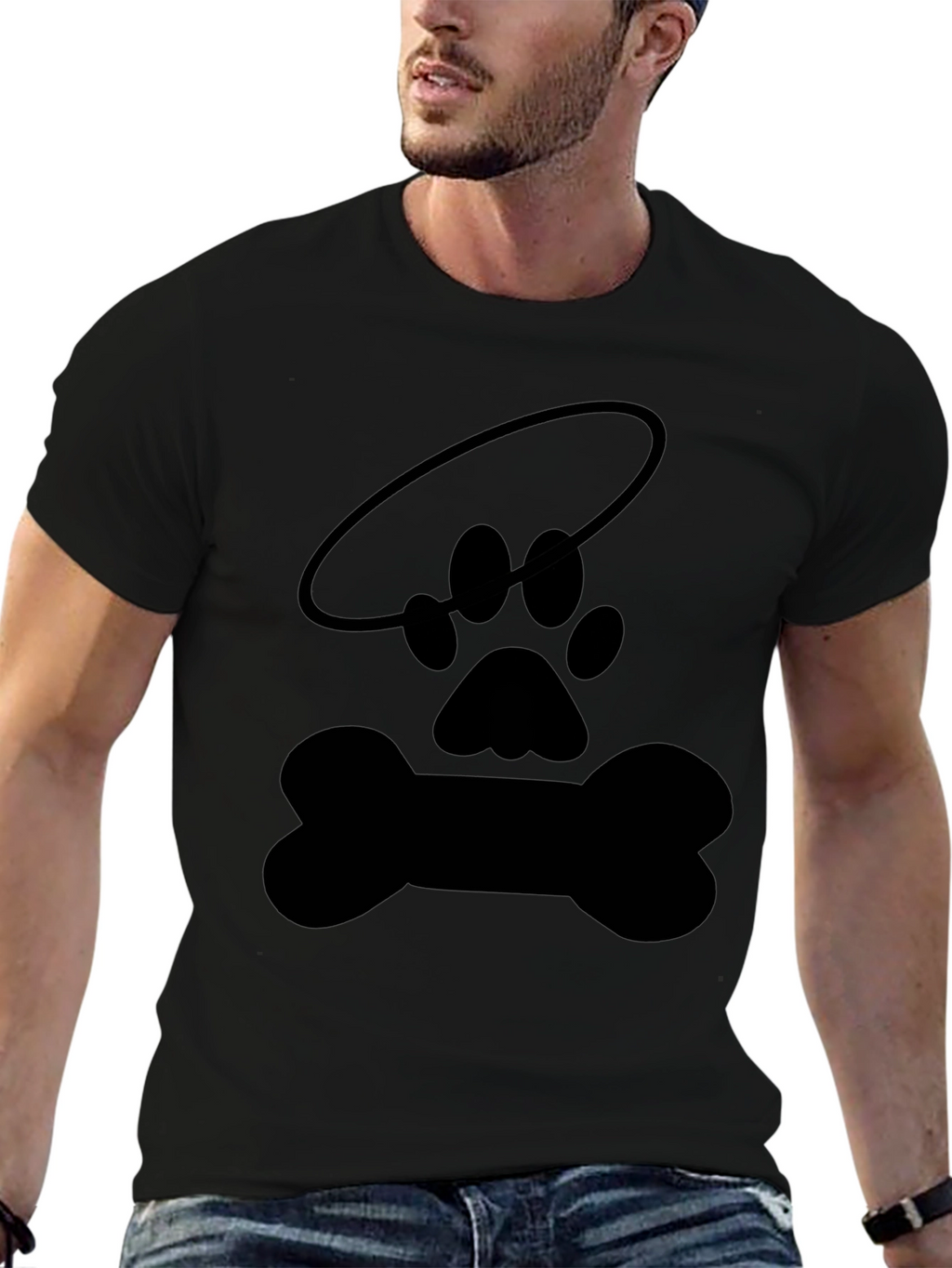 Dog Paw Halo Bone Graphic Tee - Black