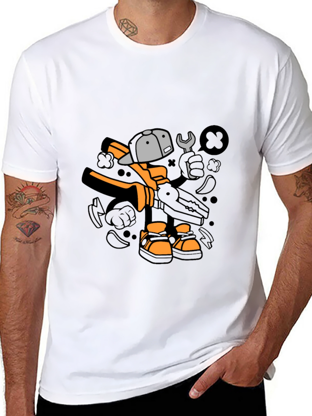 Cool Graphic T-Shirt with Cartoon Mechanic Print