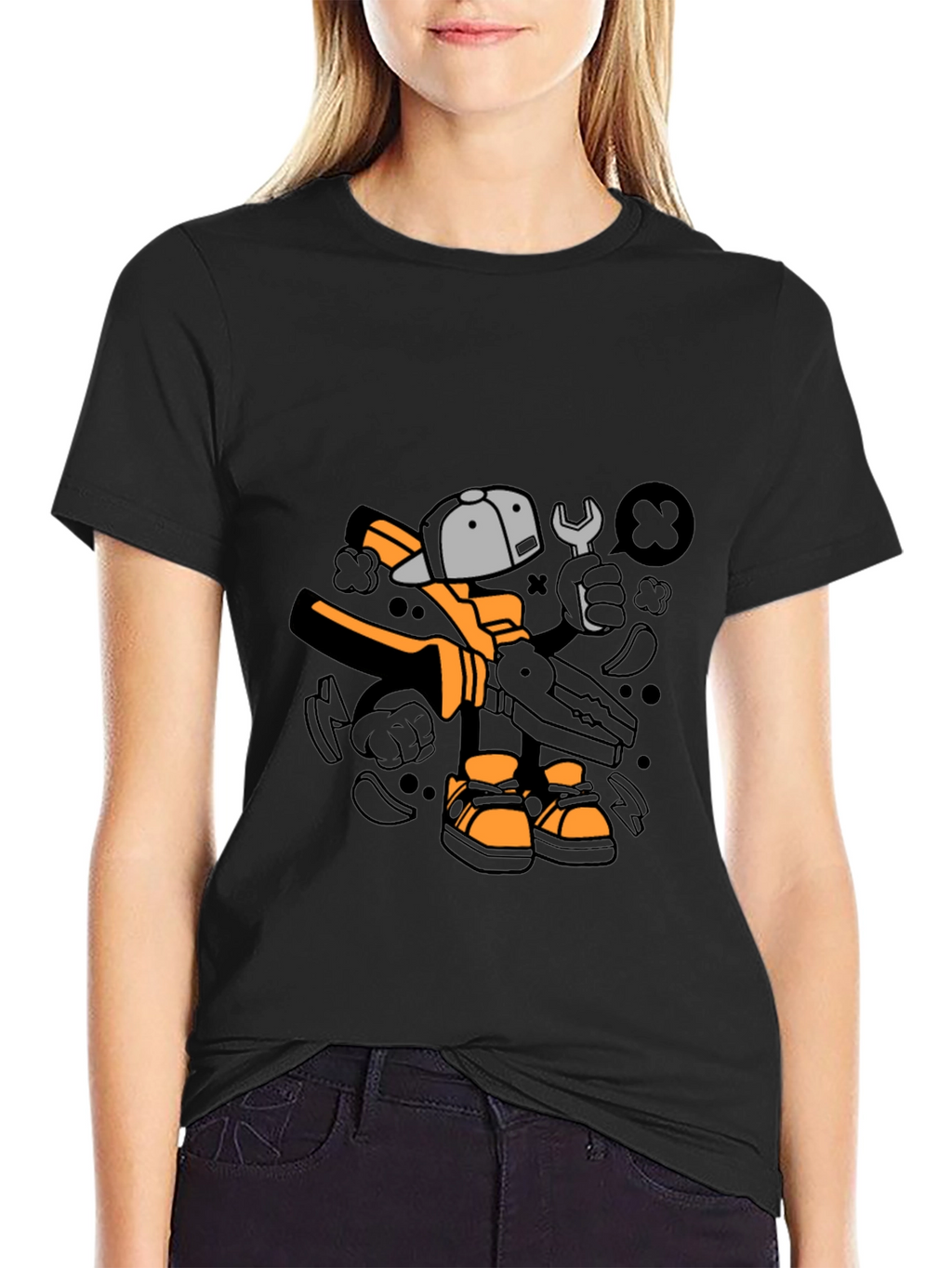 Cool Graphic T-Shirt with Cartoon Mechanic Print