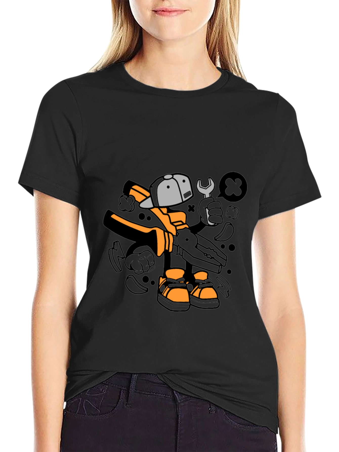Cool Graphic T-Shirt with Cartoon Mechanic Print