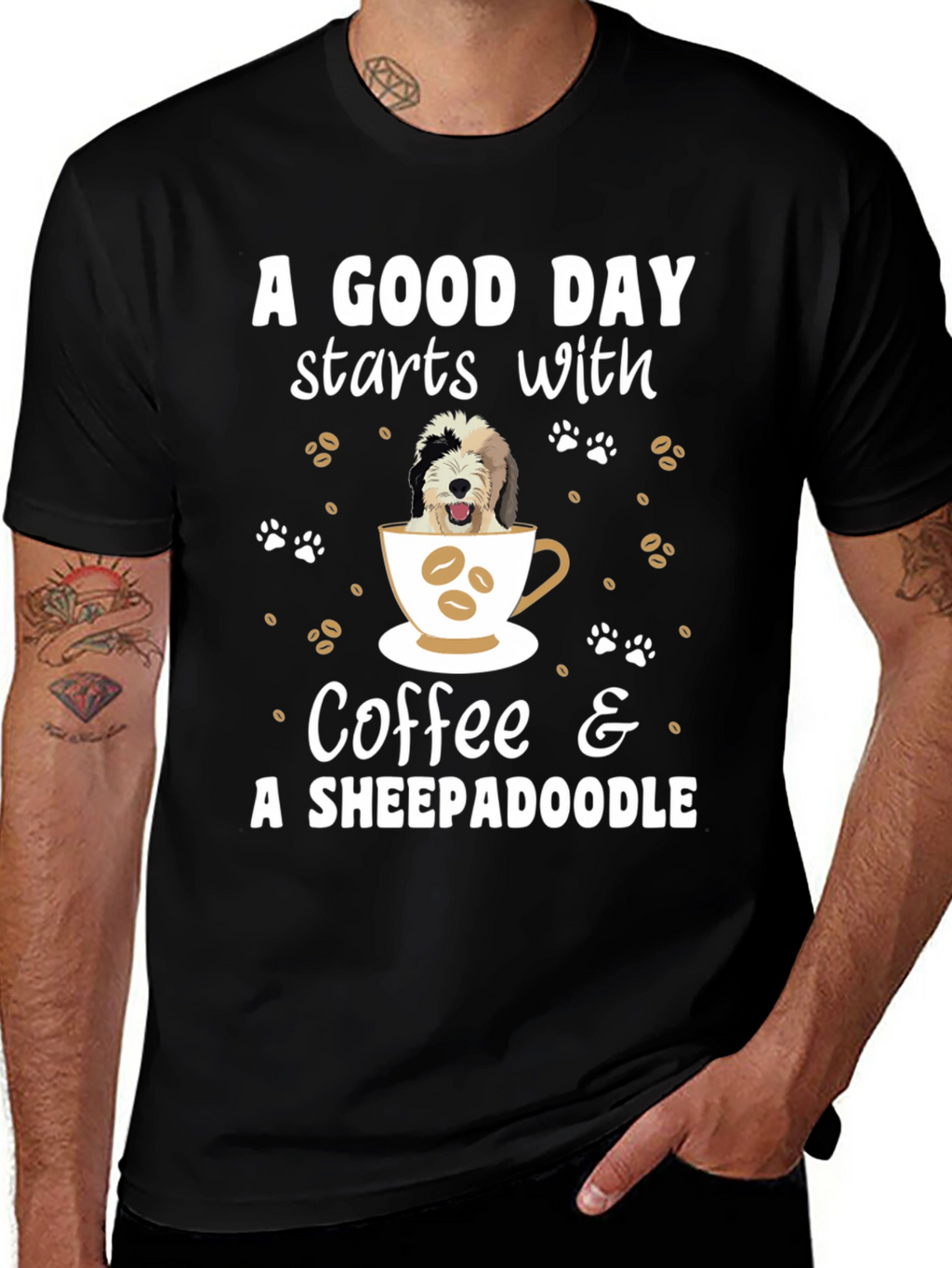 Coffee and Sheepadoodle Graphic Tee