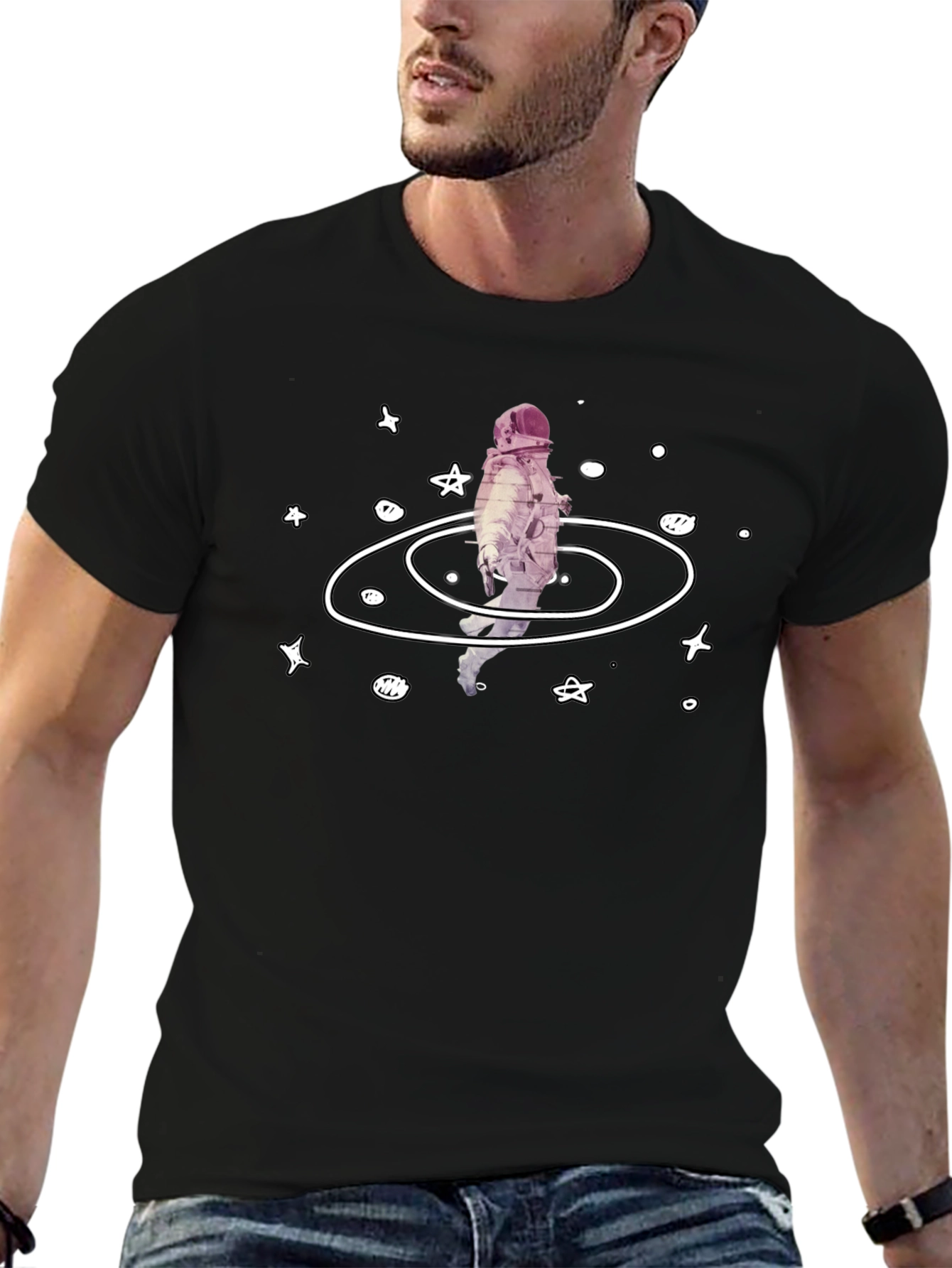 Astronaut Galaxy Graphic Tee - Black