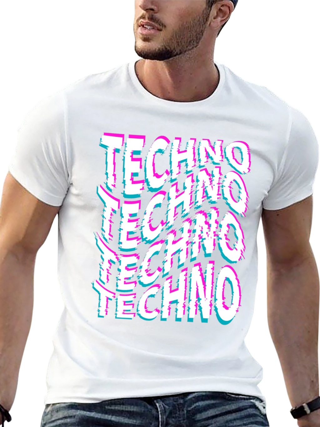 Techno Glitch Print Black T-Shirt