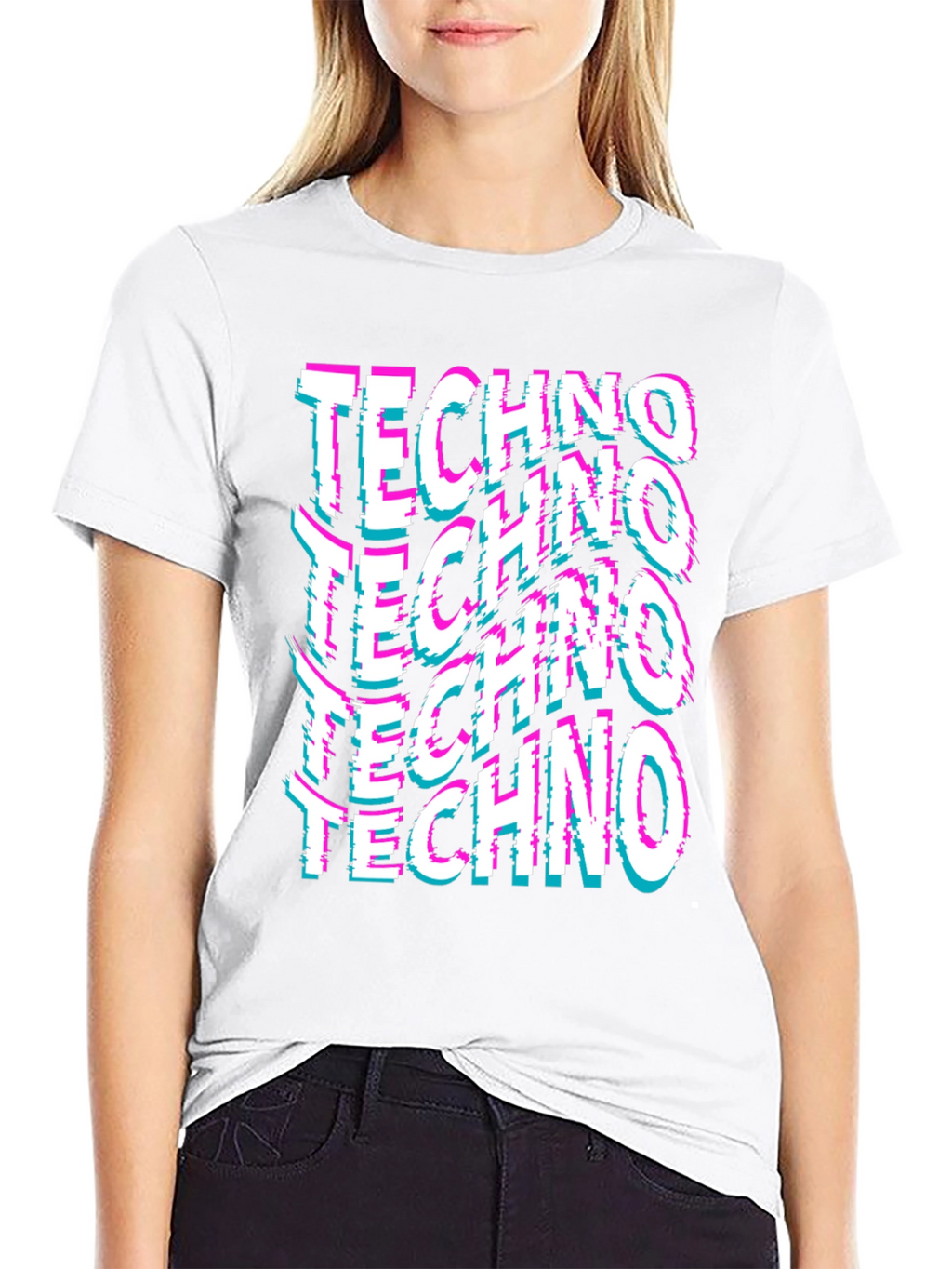 Techno Glitch Print Black T-Shirt