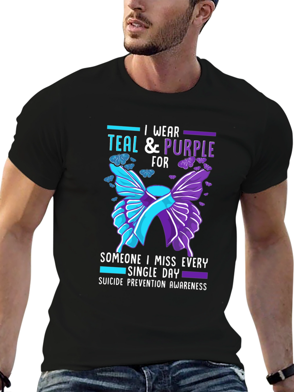 Teal & Purple Suicide Prevention Awareness Butterfly T-Shirt