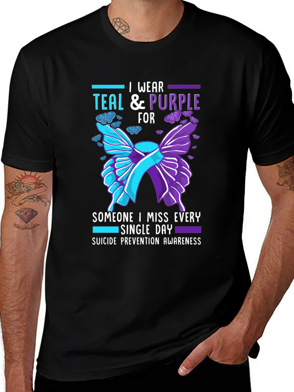 Teal & Purple Suicide Prevention Awareness Butterfly T-Shirt