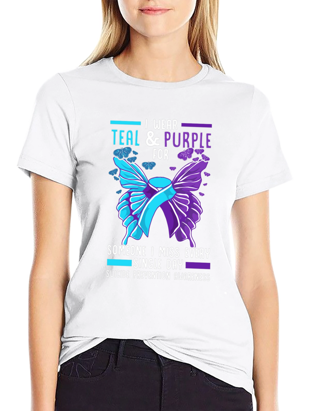 Teal & Purple Suicide Prevention Awareness Butterfly T-Shirt