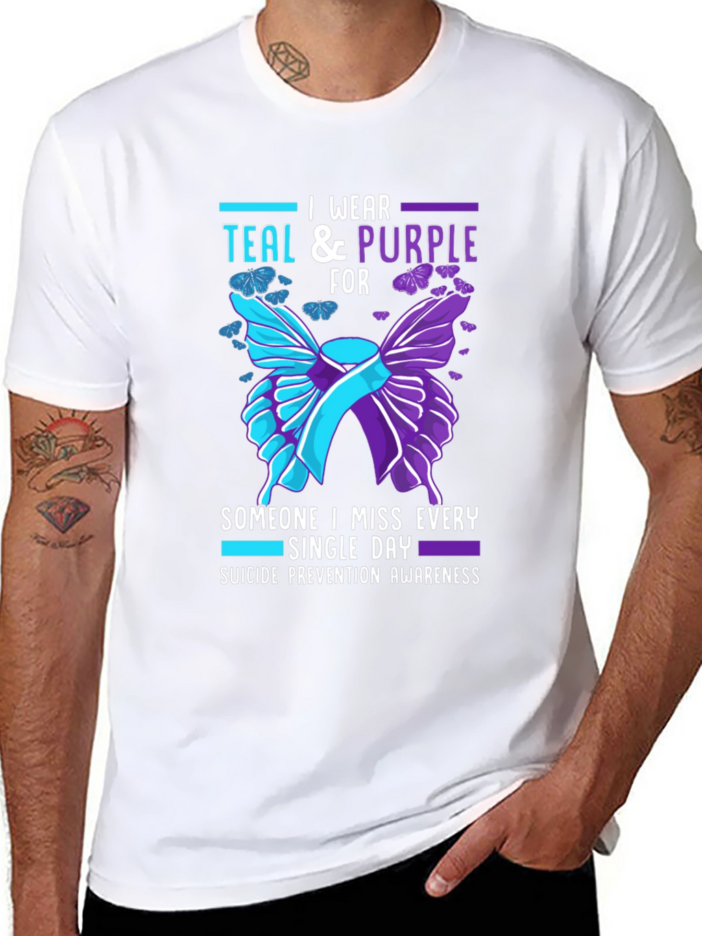 Teal & Purple Suicide Prevention Awareness Butterfly T-Shirt