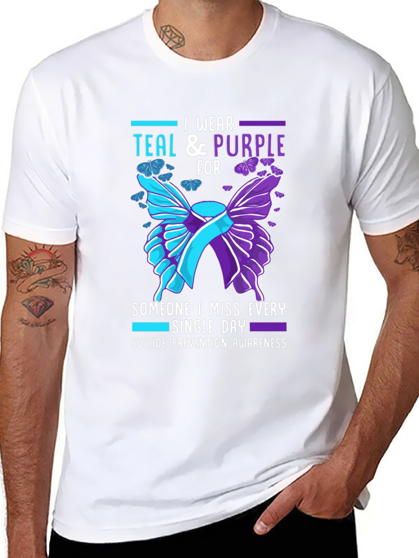 Teal & Purple Suicide Prevention Awareness Butterfly T-Shirt