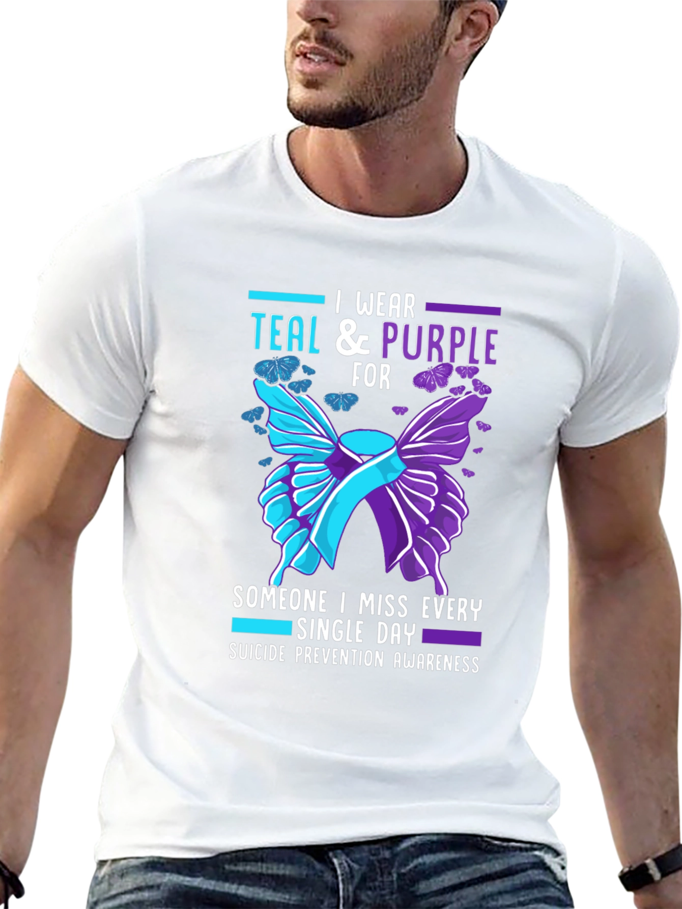 Teal & Purple Suicide Prevention Awareness Butterfly T-Shirt