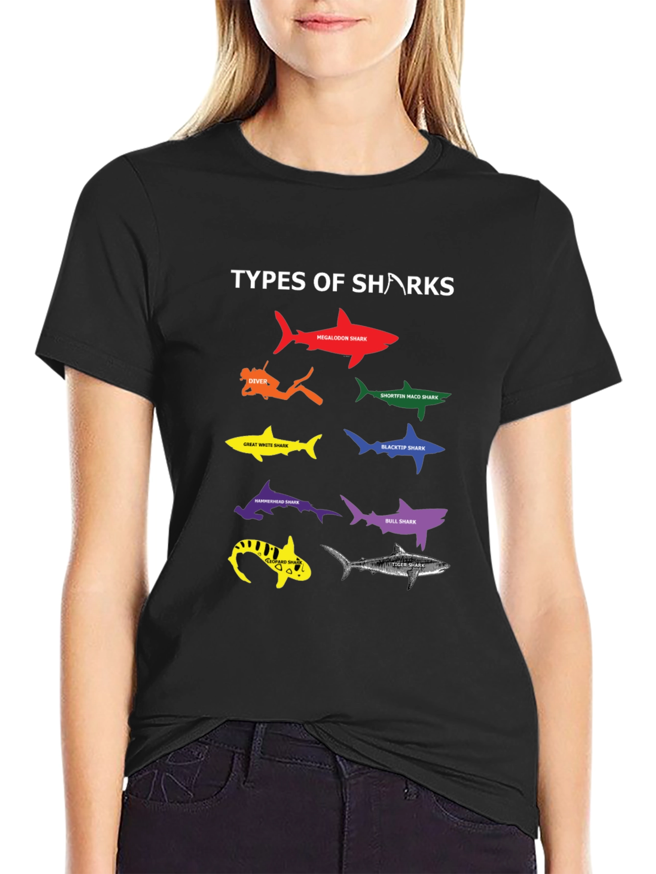 Types of Sharks Graphic T-Shirt Mens Black Tee