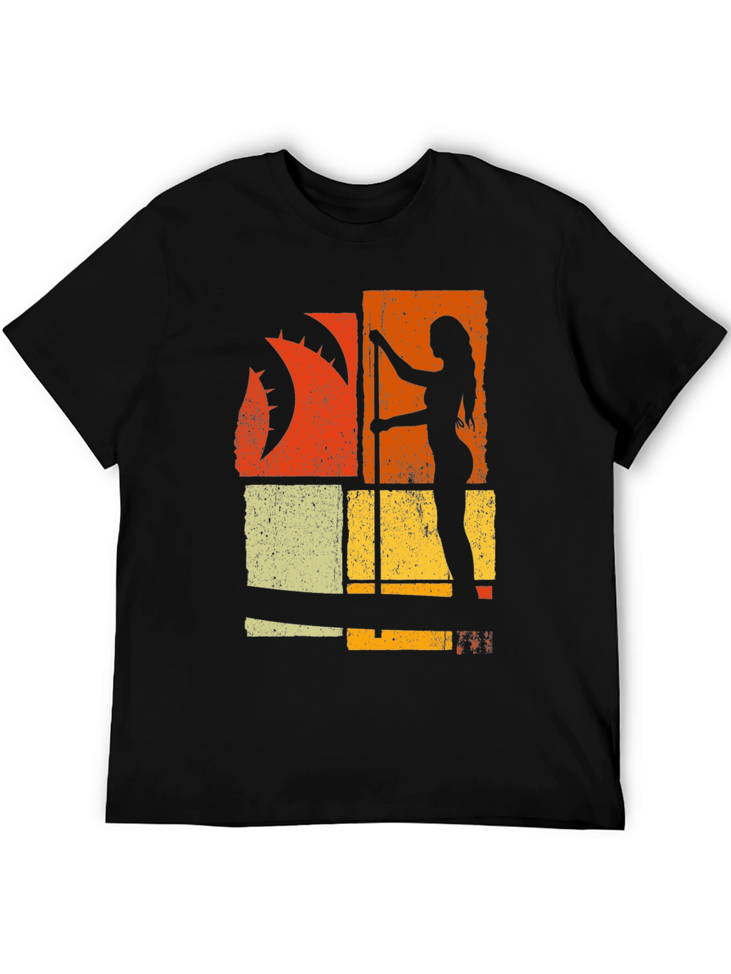 Retro Pole Dancer Graphic Tee - Black Cotton T-Shirt