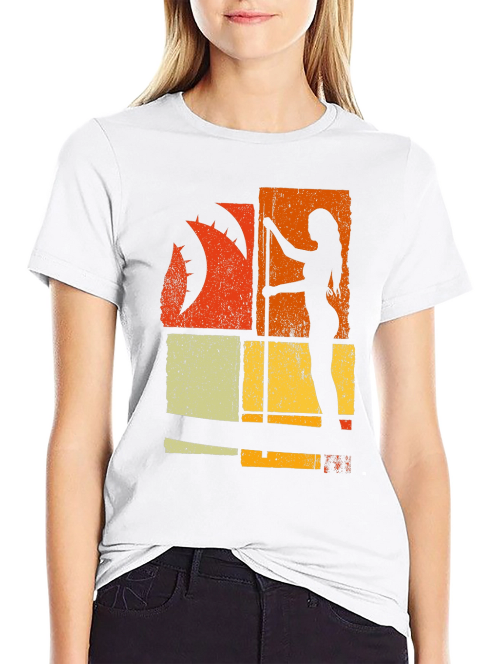 Retro Pole Dancer Graphic Tee - Black Cotton T-Shirt