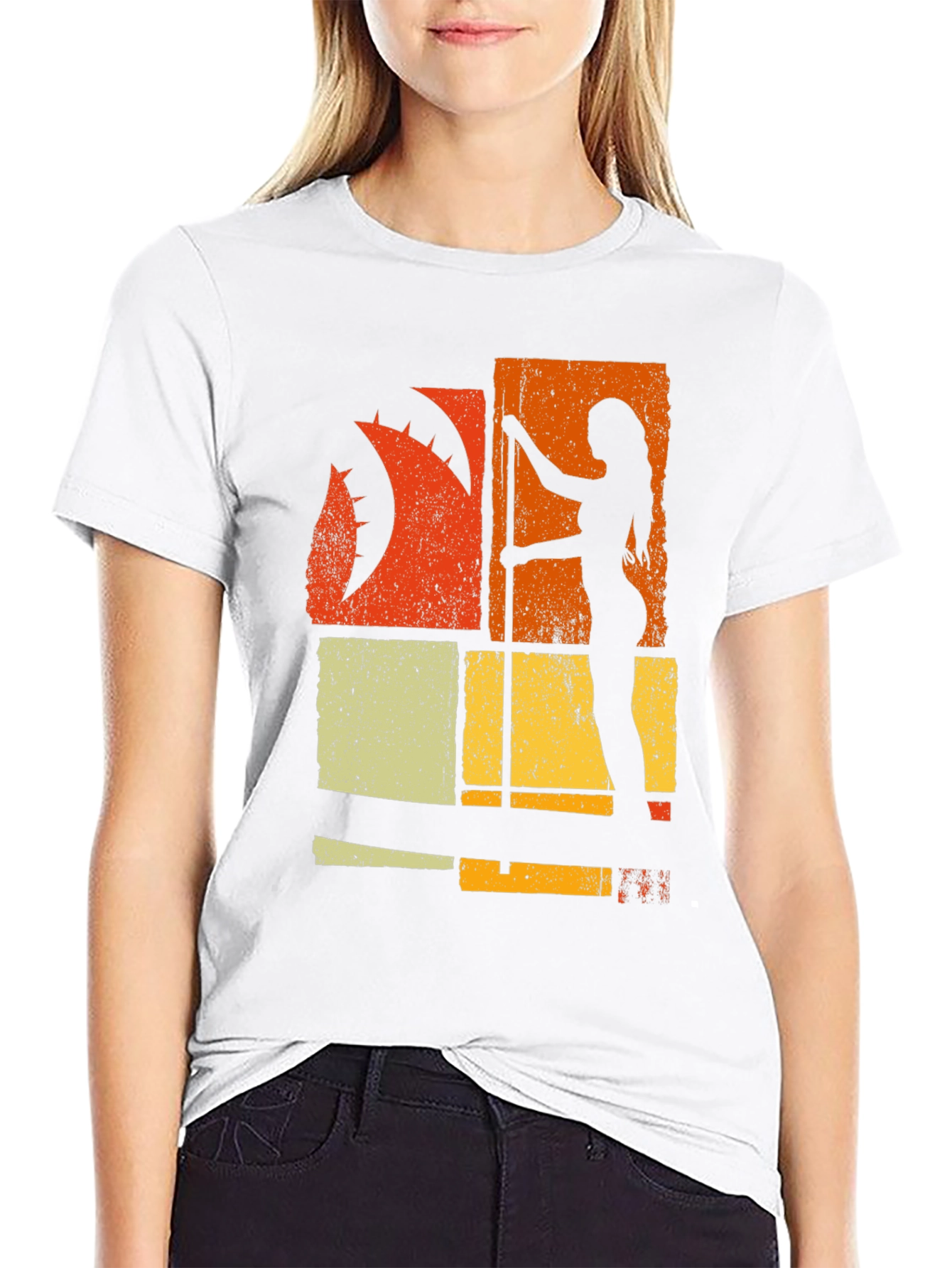 Retro Pole Dancer Graphic Tee - Black Cotton T-Shirt