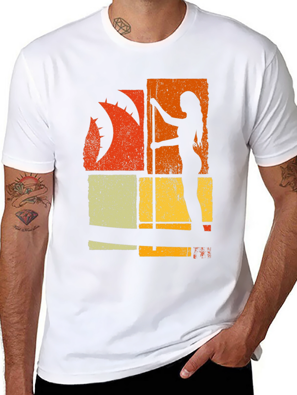 Retro Pole Dancer Graphic Tee - Black Cotton T-Shirt