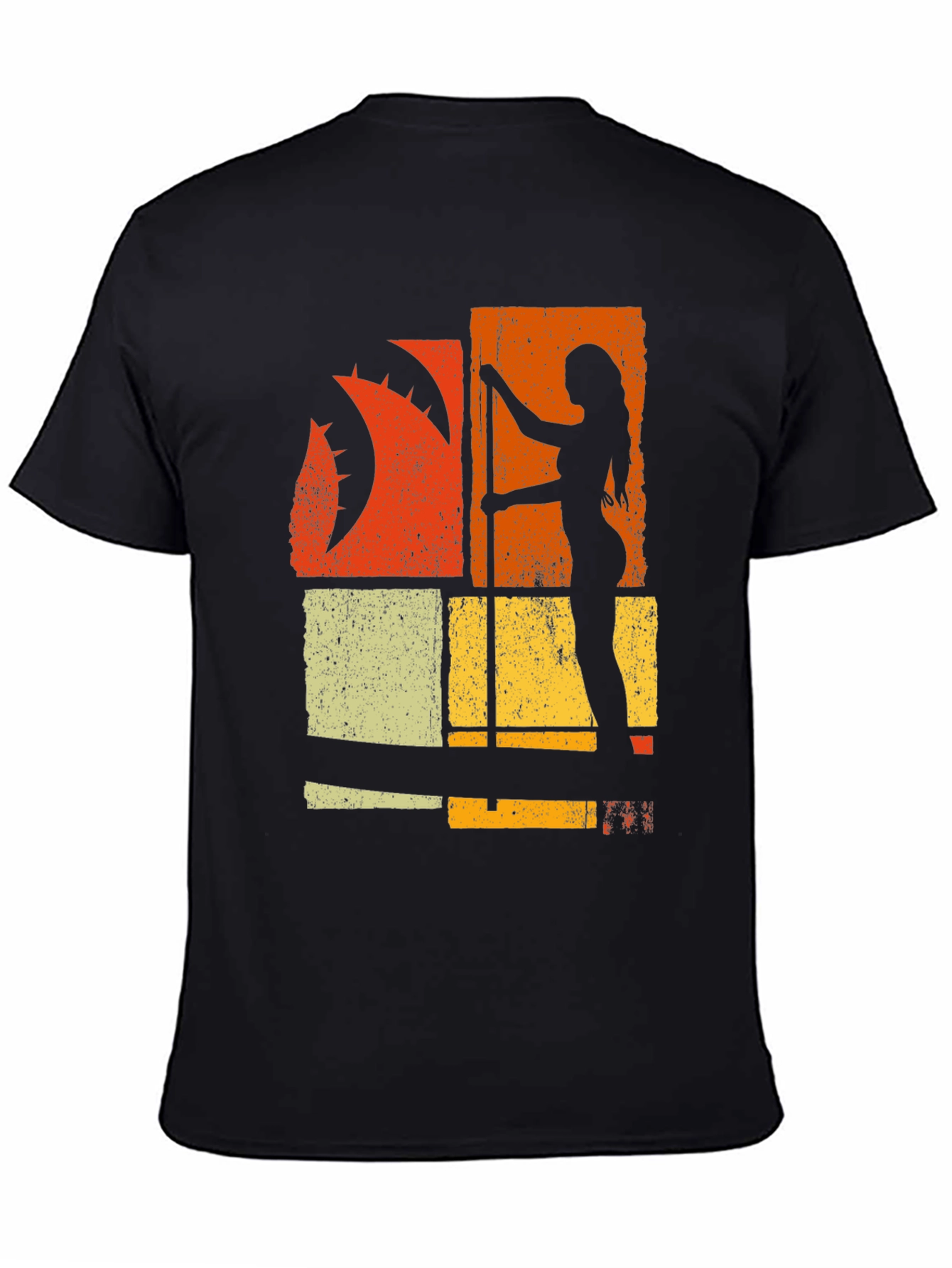 Retro Pole Dancer Graphic Tee - Black Cotton T-Shirt