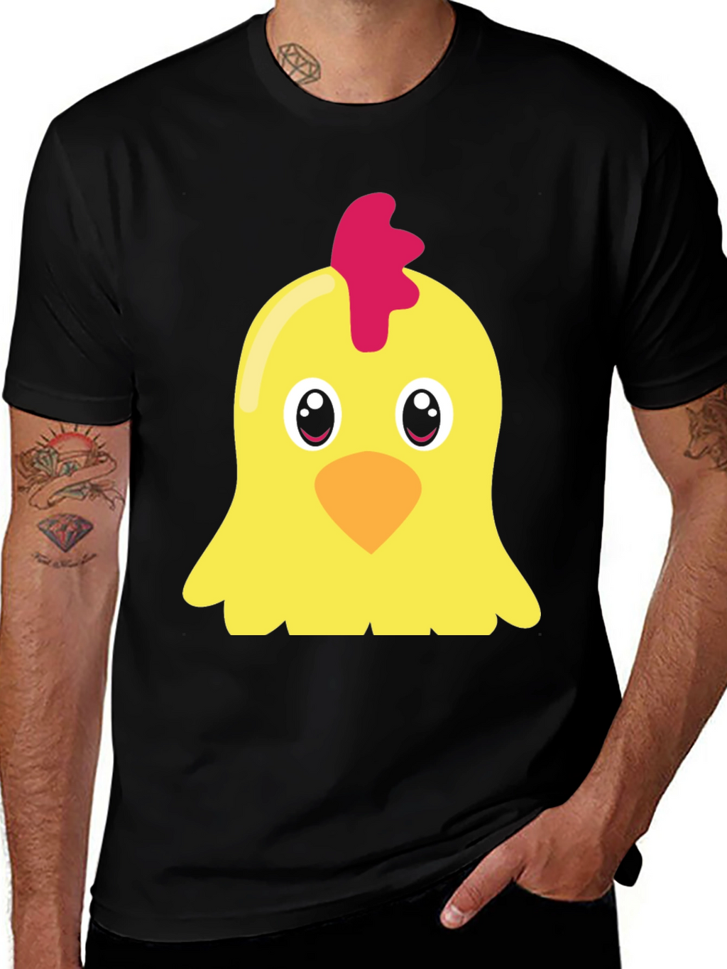 Cute Chicken Graphic T-Shirt - Black Short Sleeve