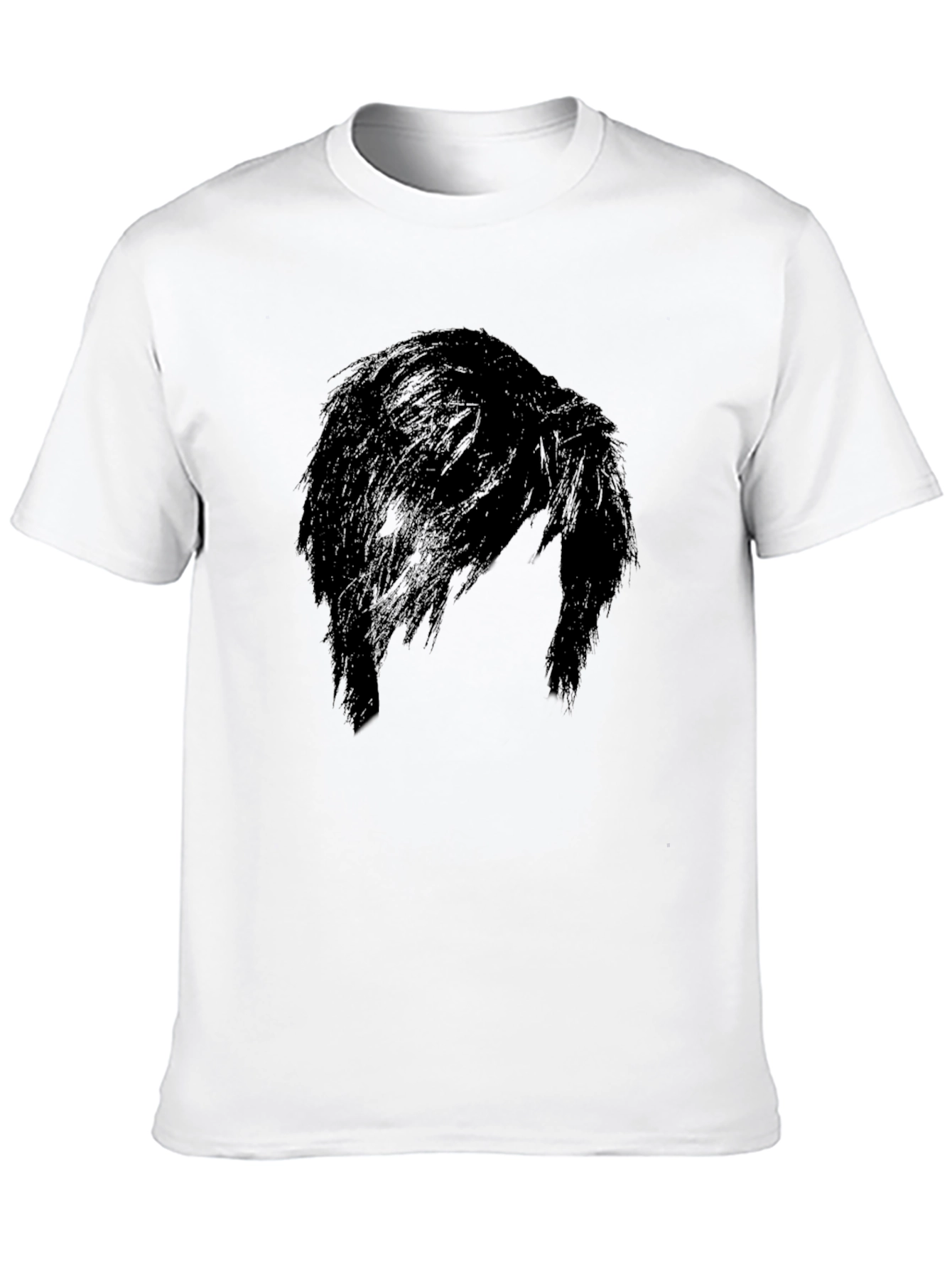 Mens Black Graphic Tee - Mysterious Hair Silhouette Design