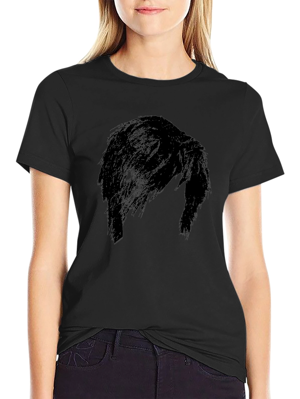 Mens Black Graphic Tee - Mysterious Hair Silhouette Design