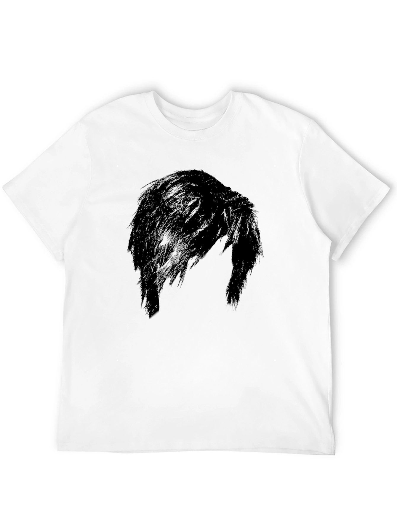 Mens Black Graphic Tee - Mysterious Hair Silhouette Design