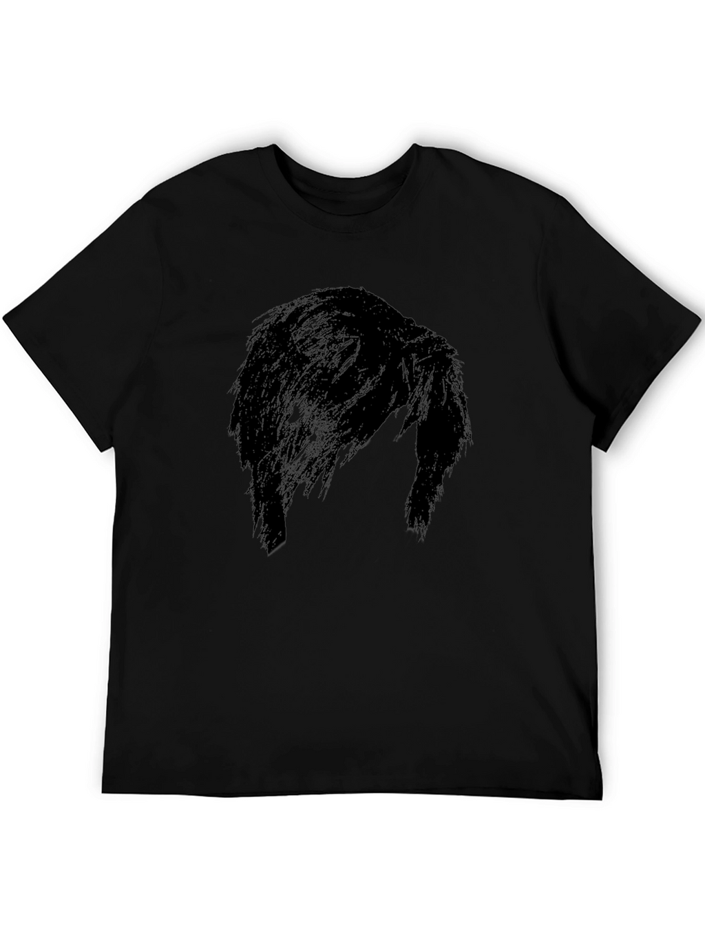 Mens Black Graphic Tee - Mysterious Hair Silhouette Design