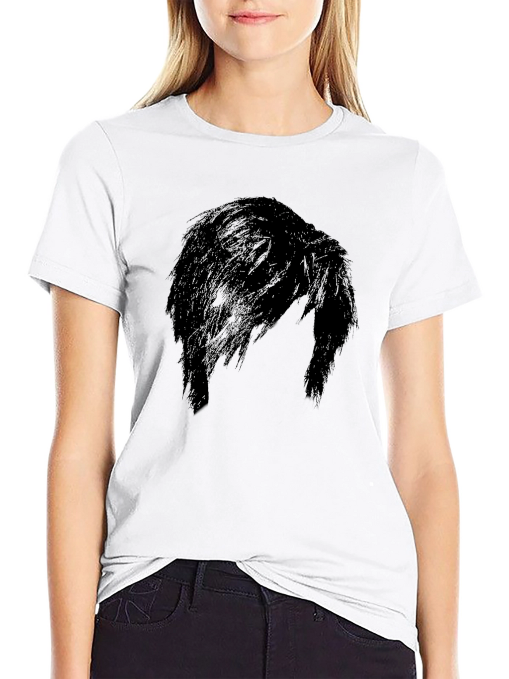Mens Black Graphic Tee - Mysterious Hair Silhouette Design