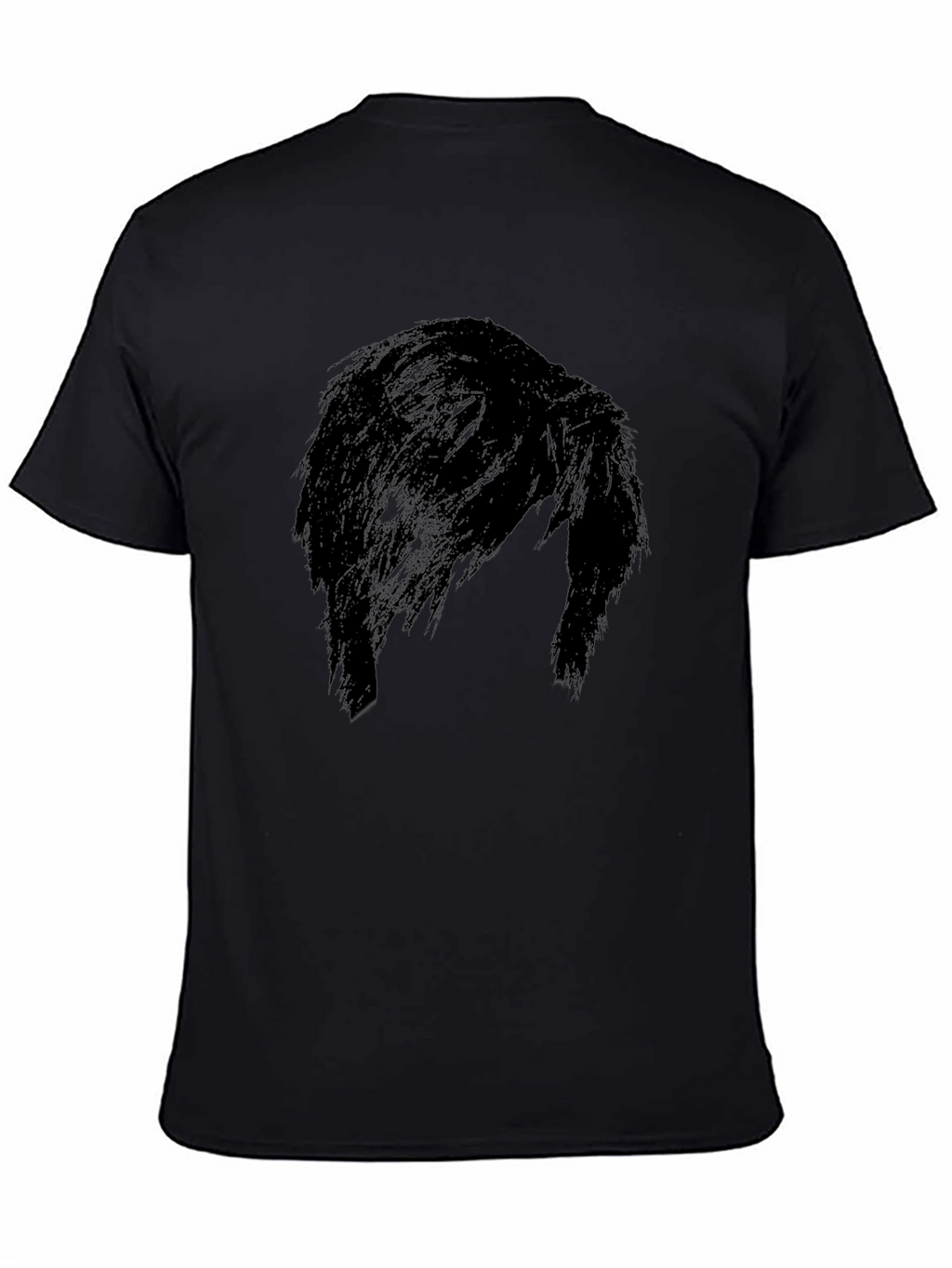 Mens Black Graphic Tee - Mysterious Hair Silhouette Design