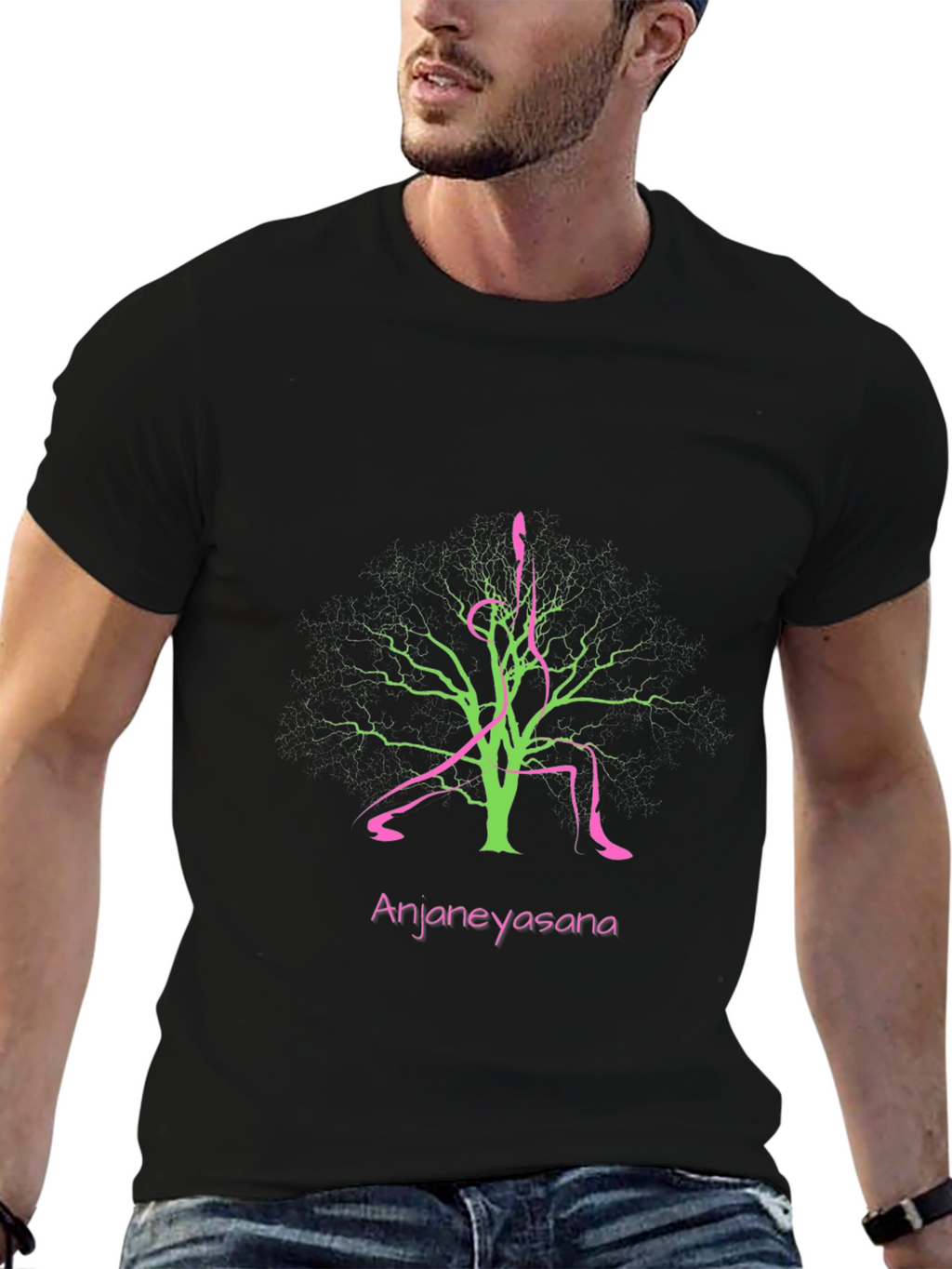 Anjaneyasana Yoga Tree Black T-Shirt