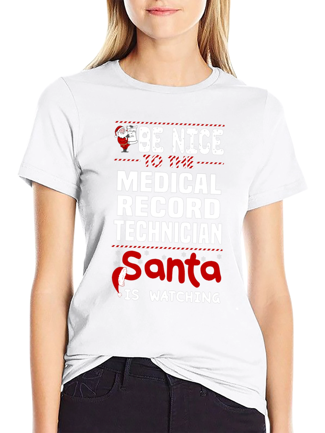 Medical Record Tech Santa Watching T-Shirt