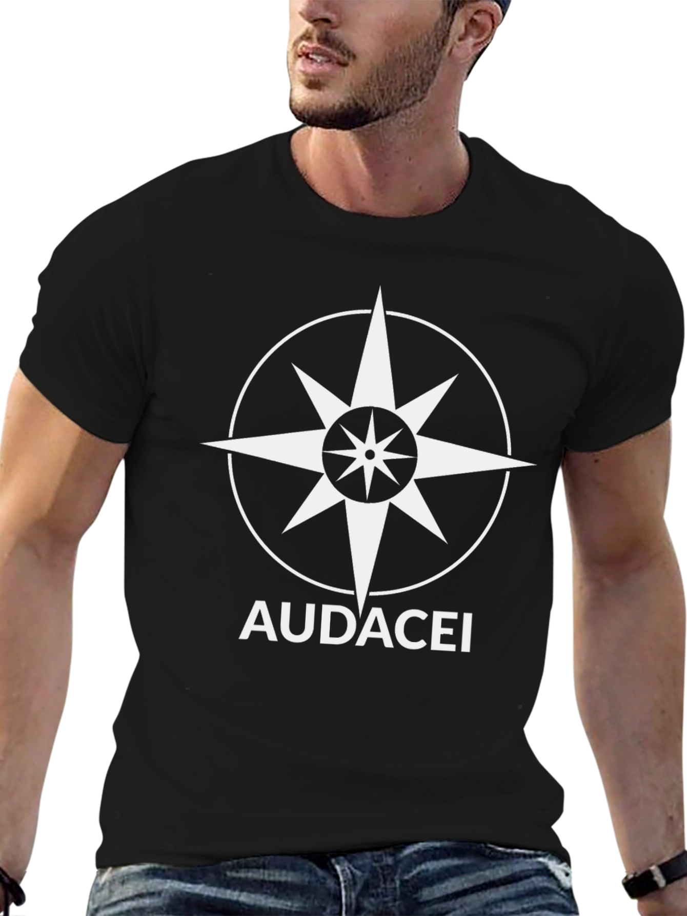 Audacei Compass Graphic T-Shirt - Stylish Black Tee