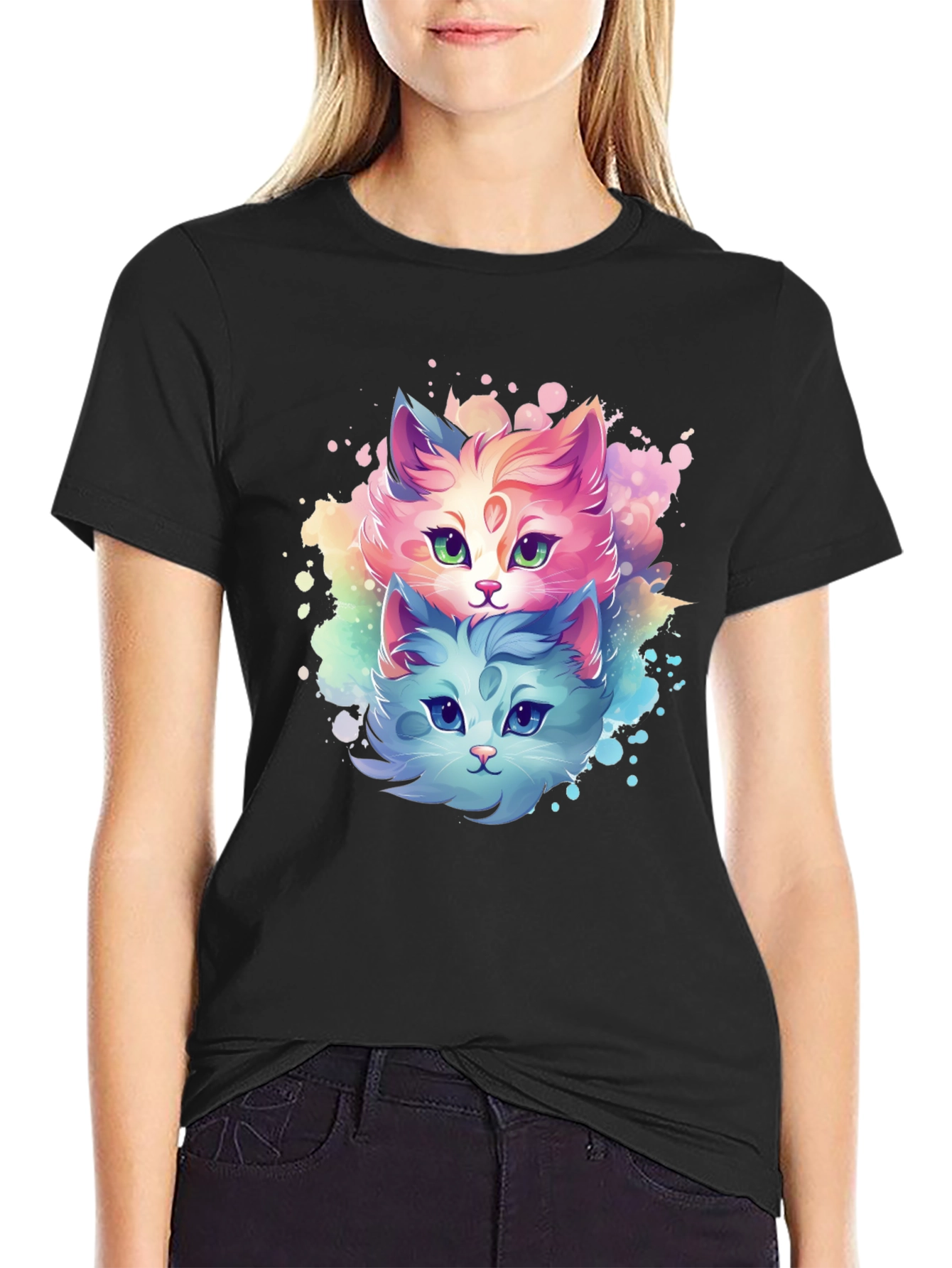 Two Cats Watercolor Graphic Tee