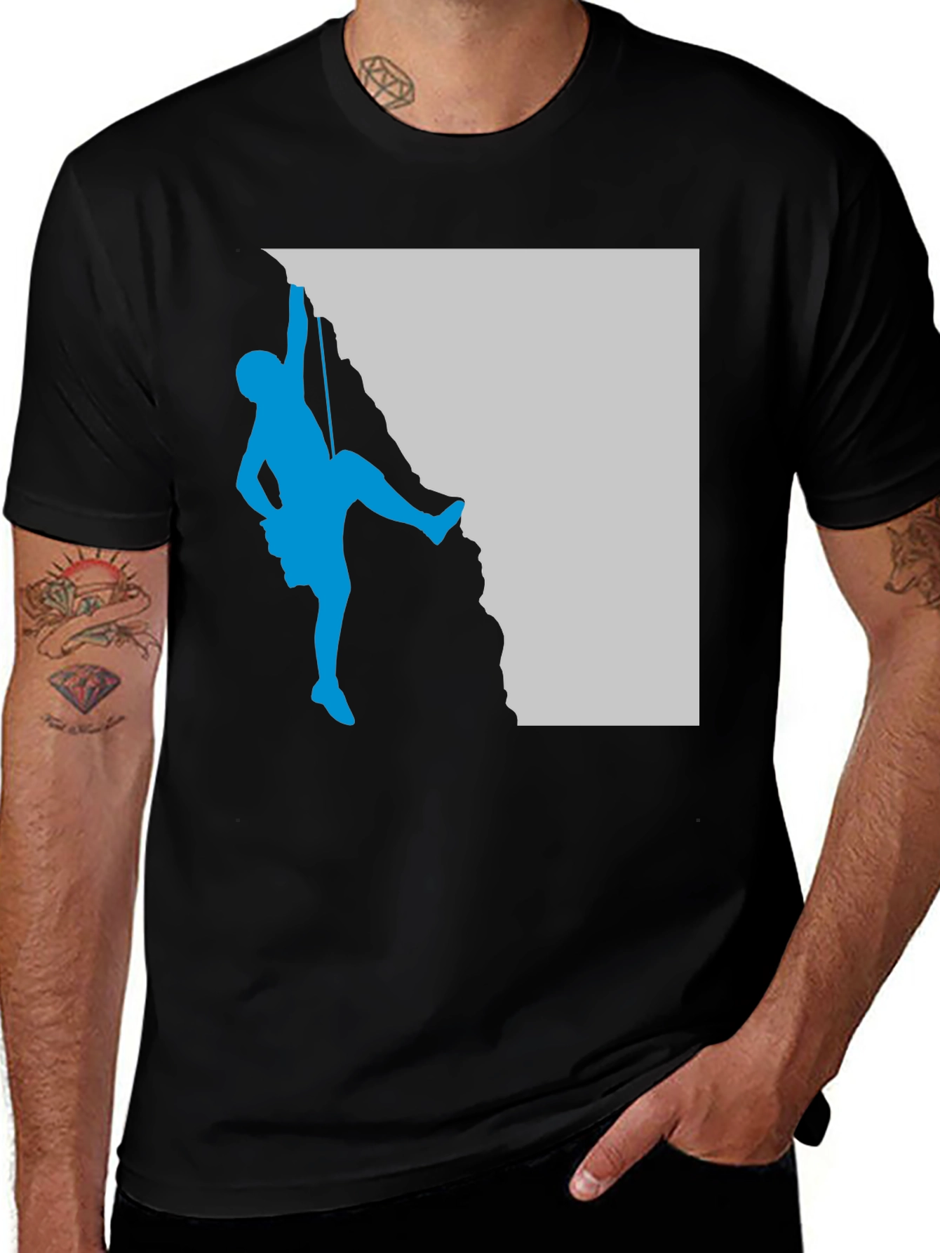 Climbing Silhouette Graphic Tee - Black Casual T-Shirt