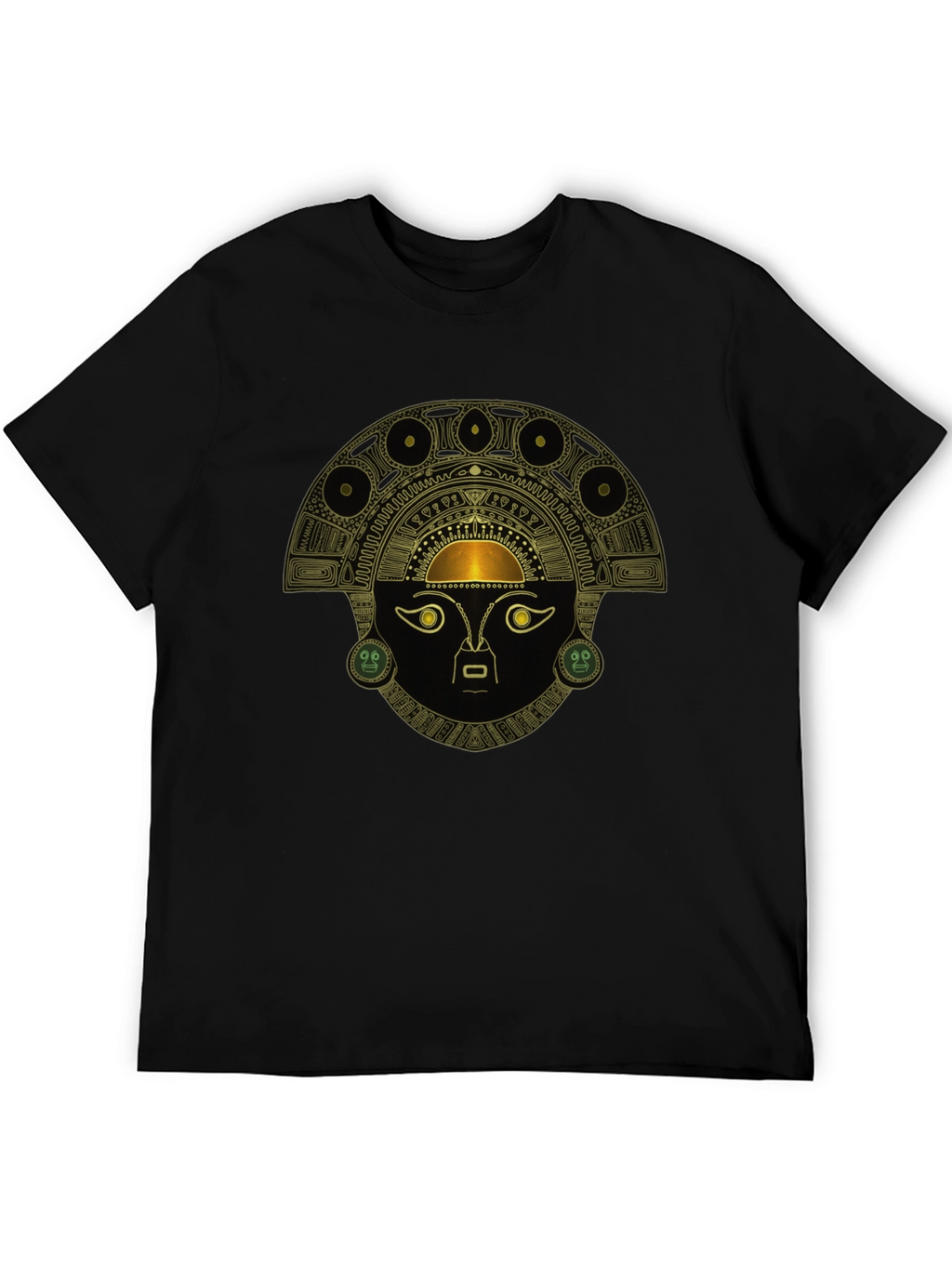 Black T-Shirt with Ancient Inca Mask Design